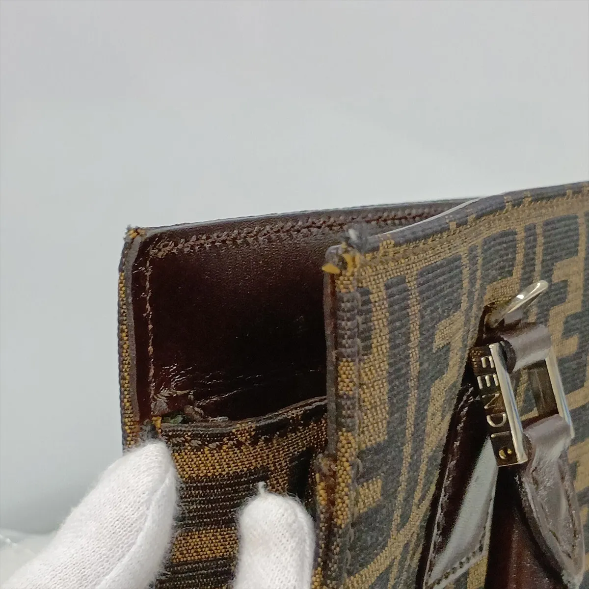 Zucca Canvas x Leather Handbag, Brown — view 10