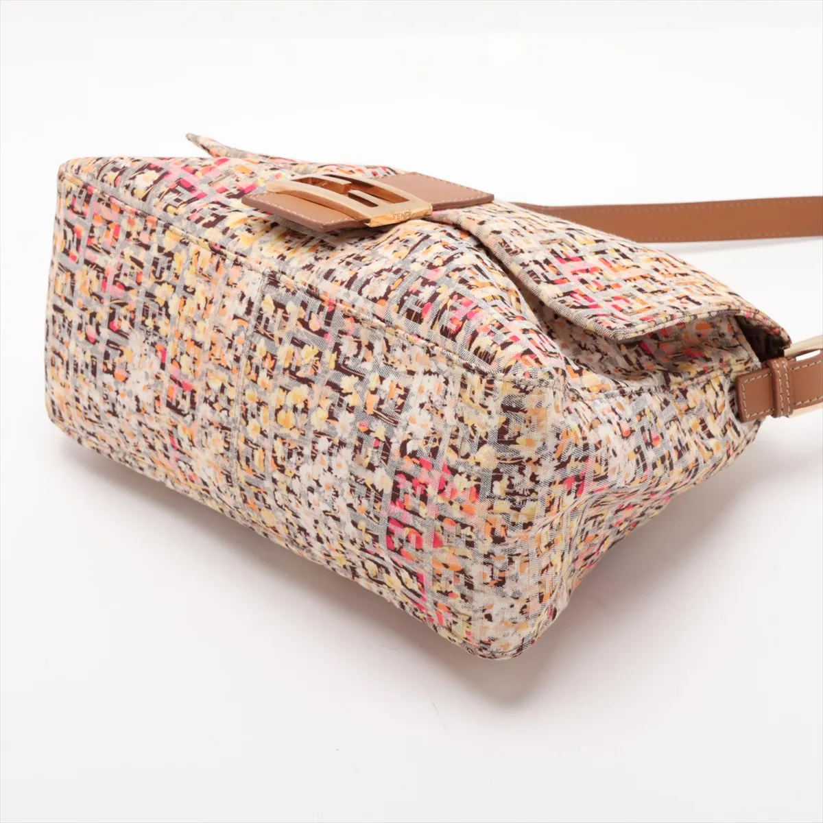 Zucchino Mamma Bucket Cotton x Leather Shoulder Bag, Beige, 8BR001 — view 3