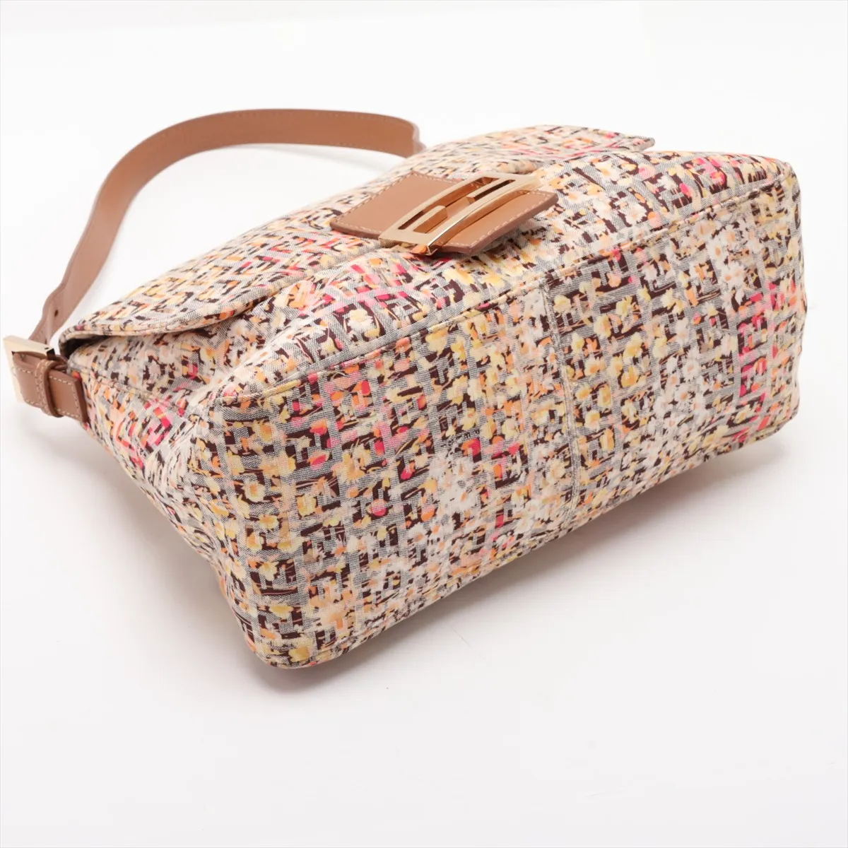 Zucchino Mamma Bucket Cotton x Leather Shoulder Bag, Beige, 8BR001 — view 4