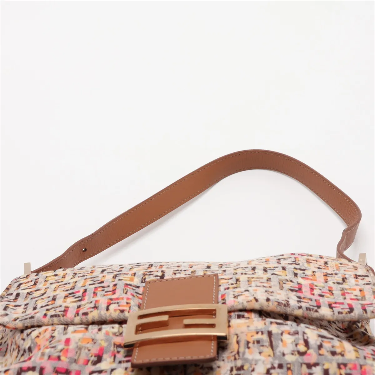 Zucchino Mamma Bucket Cotton x Leather Shoulder Bag, Beige, 8BR001 — view 6