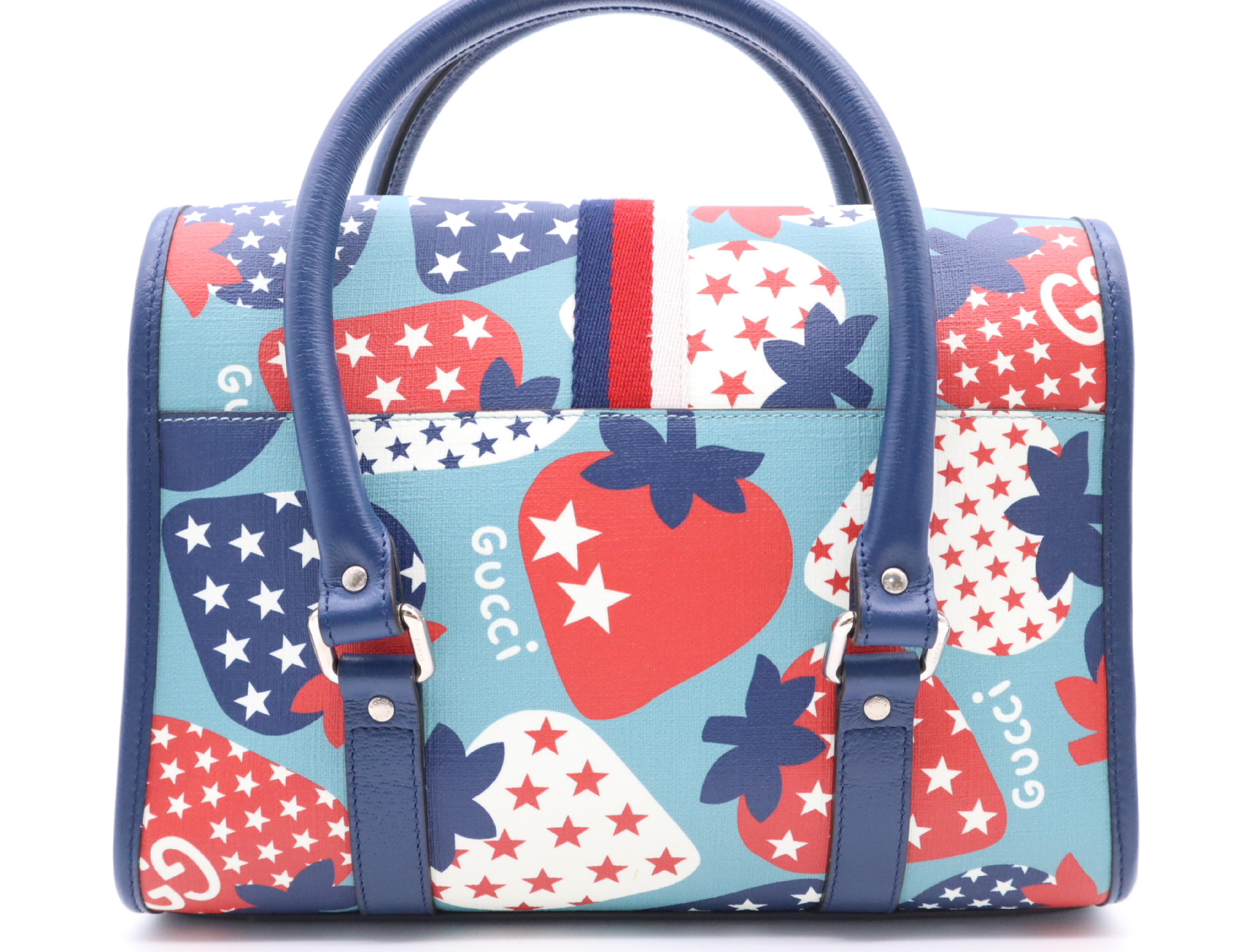 682720GG Supreme x Leather Children's Handbag, Strawberry Pattern, Blue Multicolor Handbag — view 2