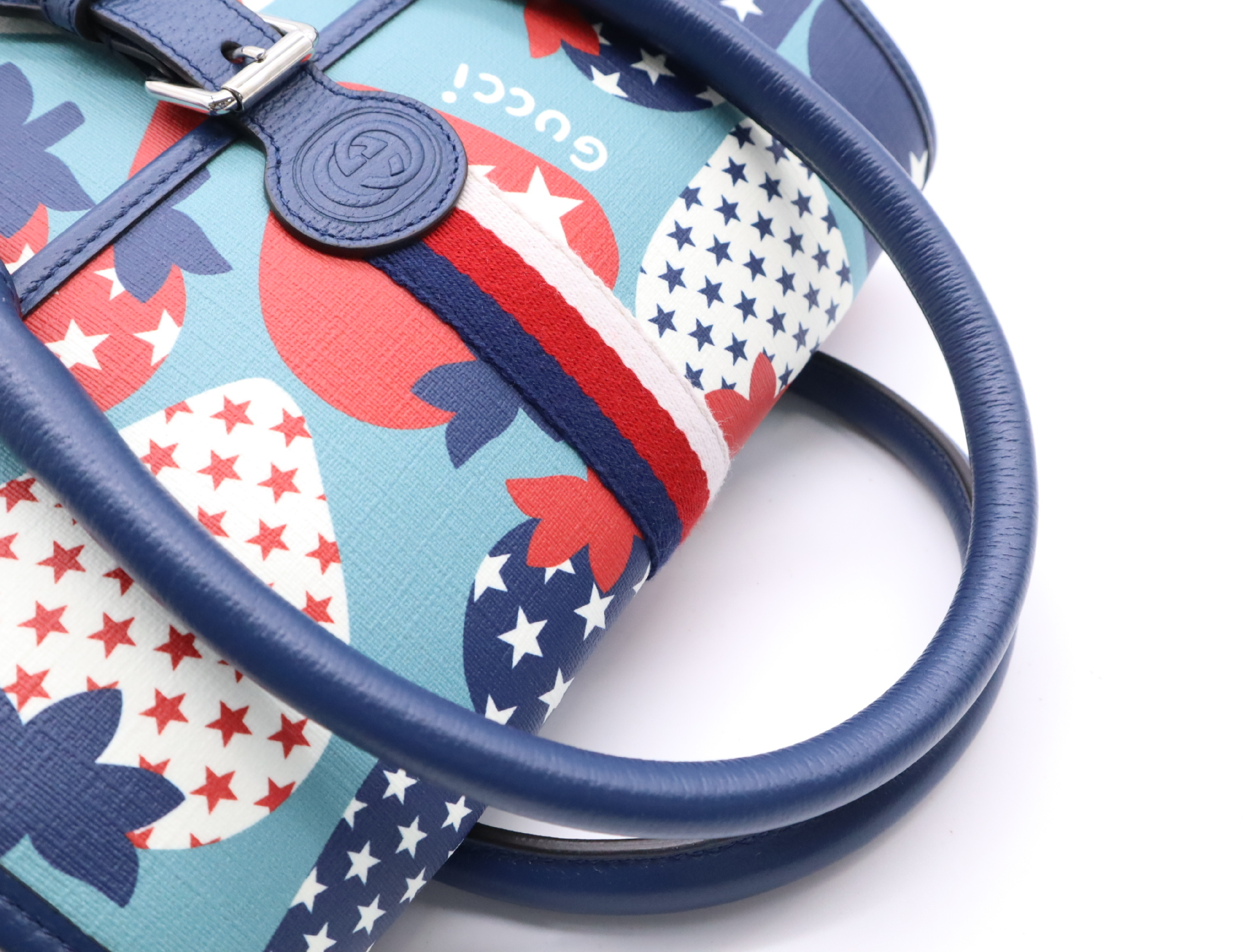 682720GG Supreme x Leather Children's Handbag, Strawberry Pattern, Blue Multicolor Handbag — view 12