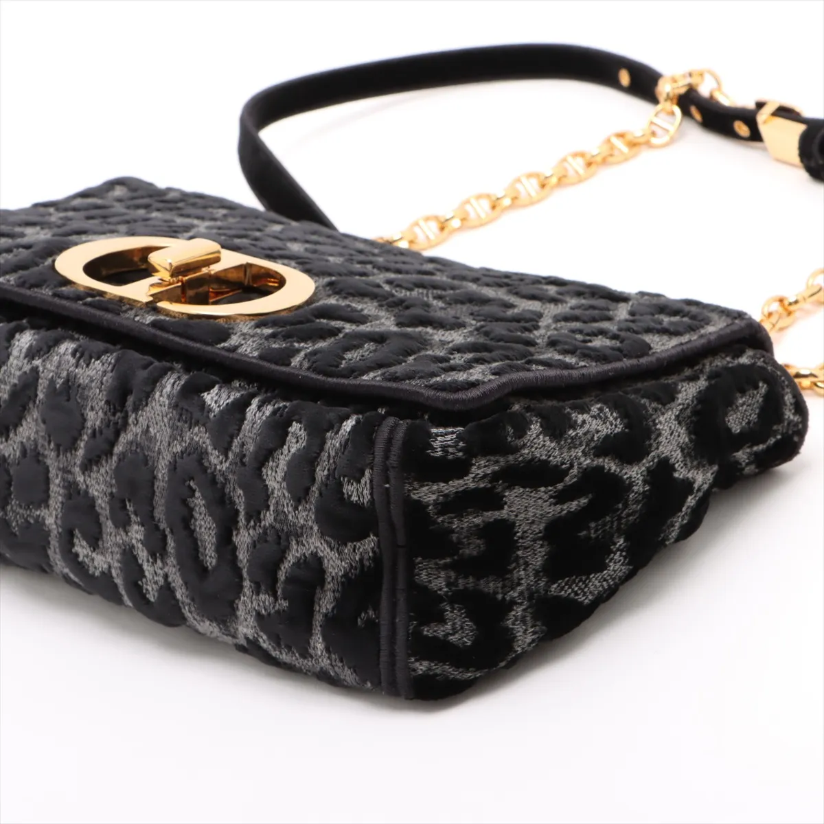Caro Medium Velvet Chain Shoulder Bag Leopard — view 3