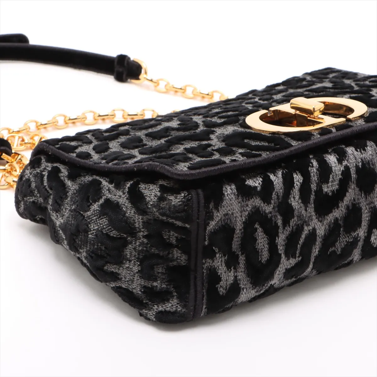 Caro Medium Velvet Chain Shoulder Bag Leopard — view 4