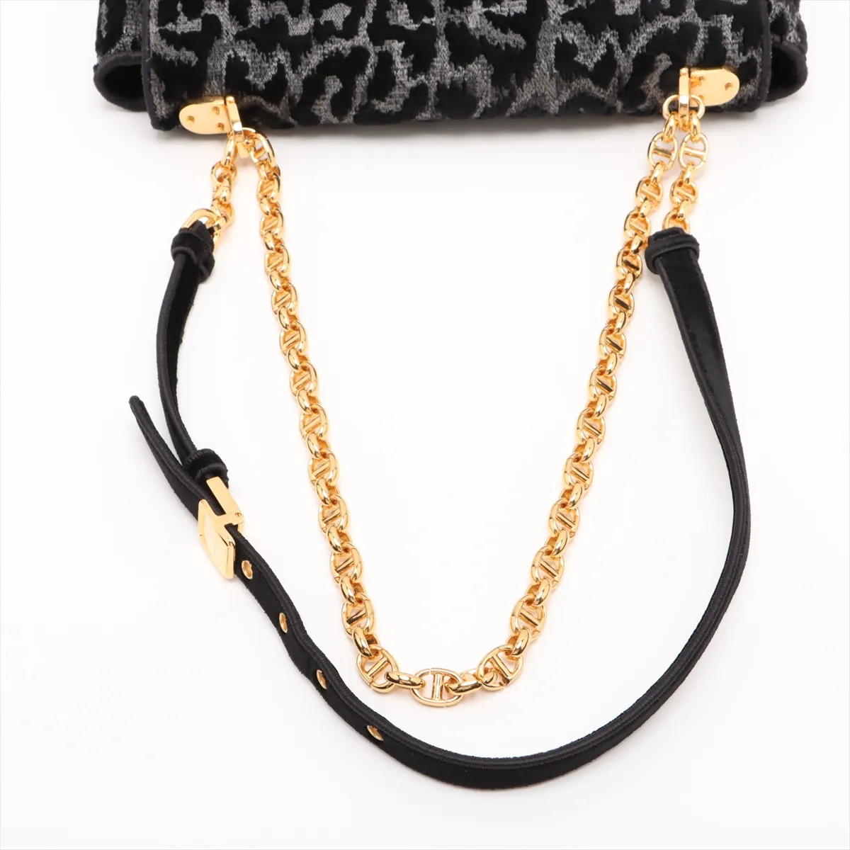 Caro Medium Velvet Chain Shoulder Bag Leopard — view 5