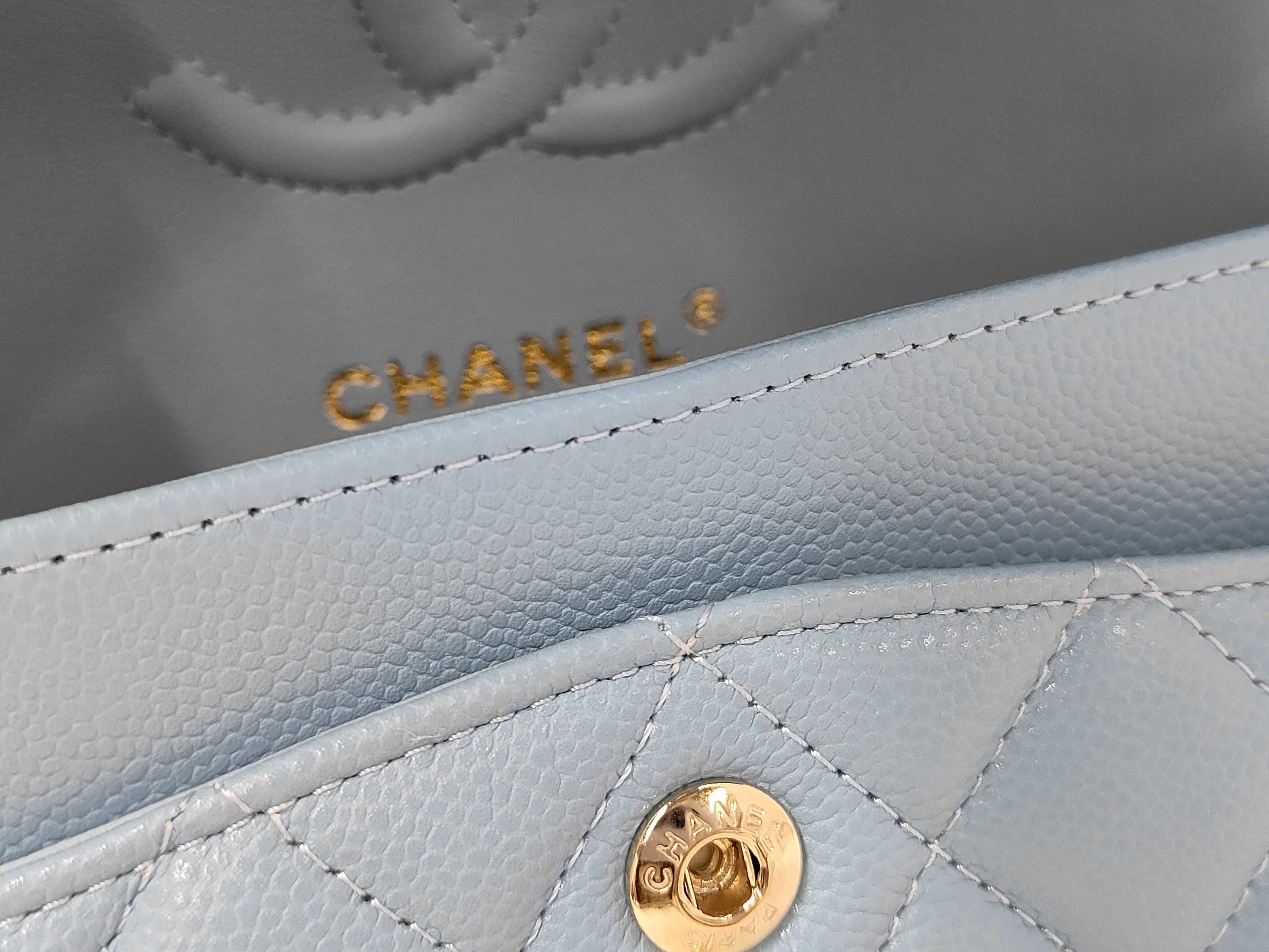 Double Flap Caviar Leather Light Blue GP Shoulder Bag — view 14