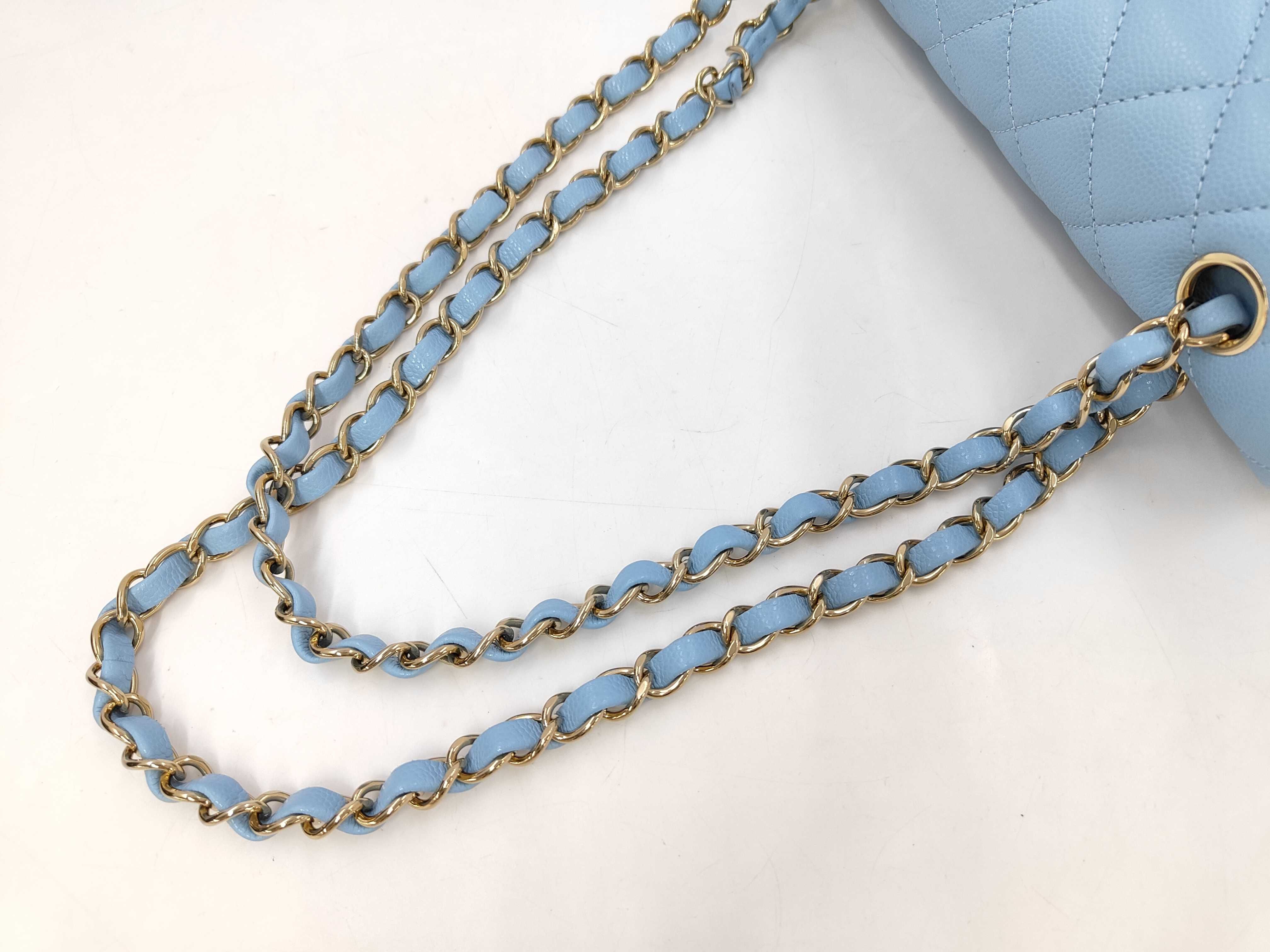 Double Flap Caviar Leather Light Blue GP Shoulder Bag — view 3