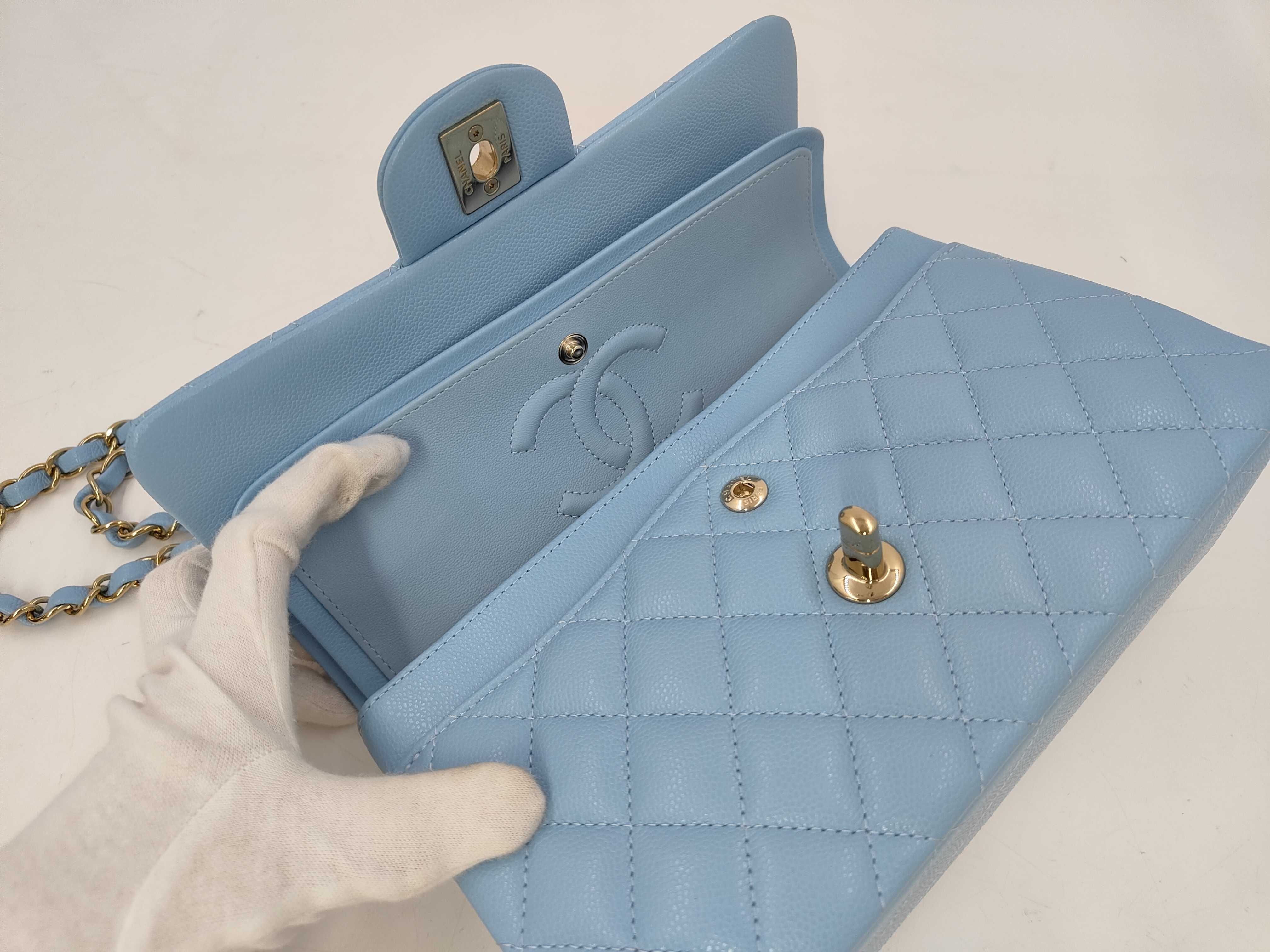 Double Flap Caviar Leather Light Blue GP Shoulder Bag — view 7