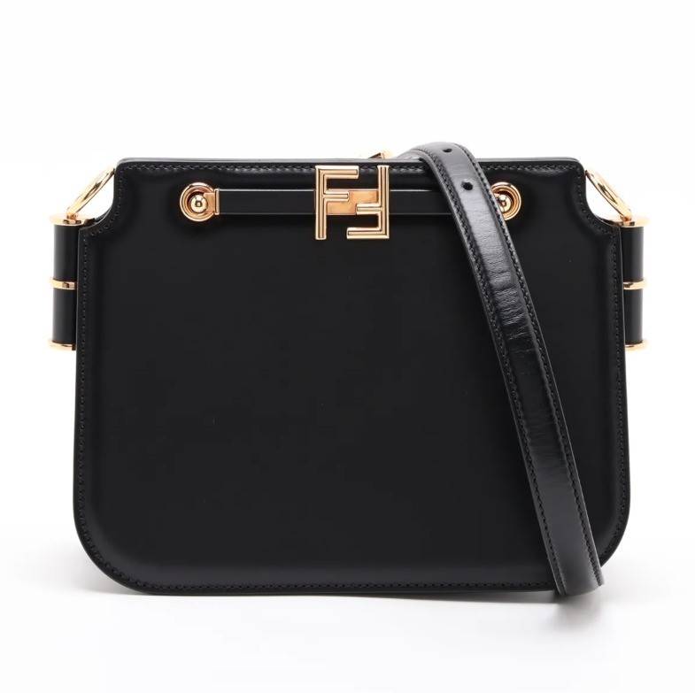 Unused Fendi Touch Leather Shoulder Bag, Black, 8BT349