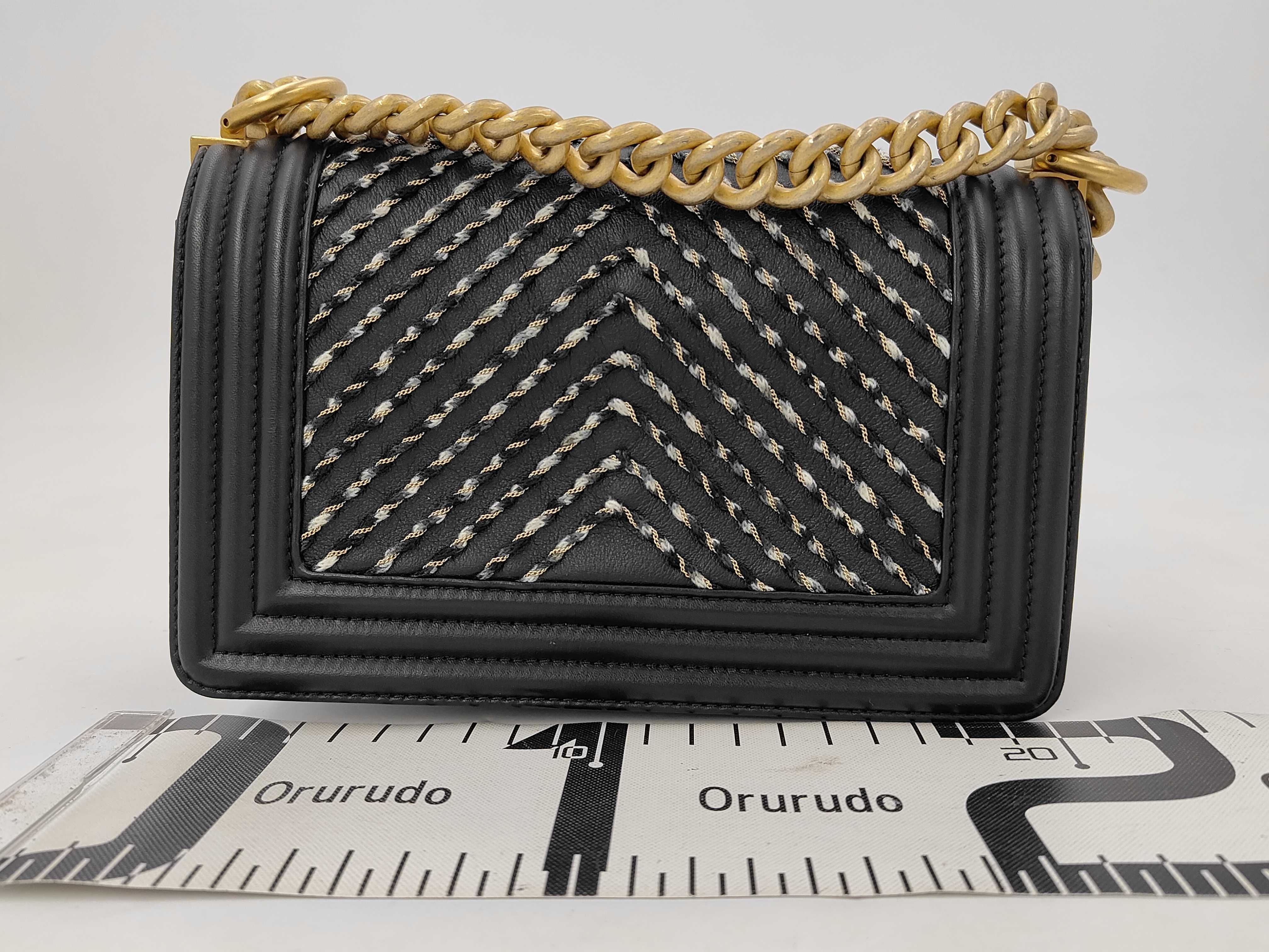 Boy Chanel Chain Shoulder Bag, Black, Chevron Chain Embroidery, Gold Hardware. — view 2