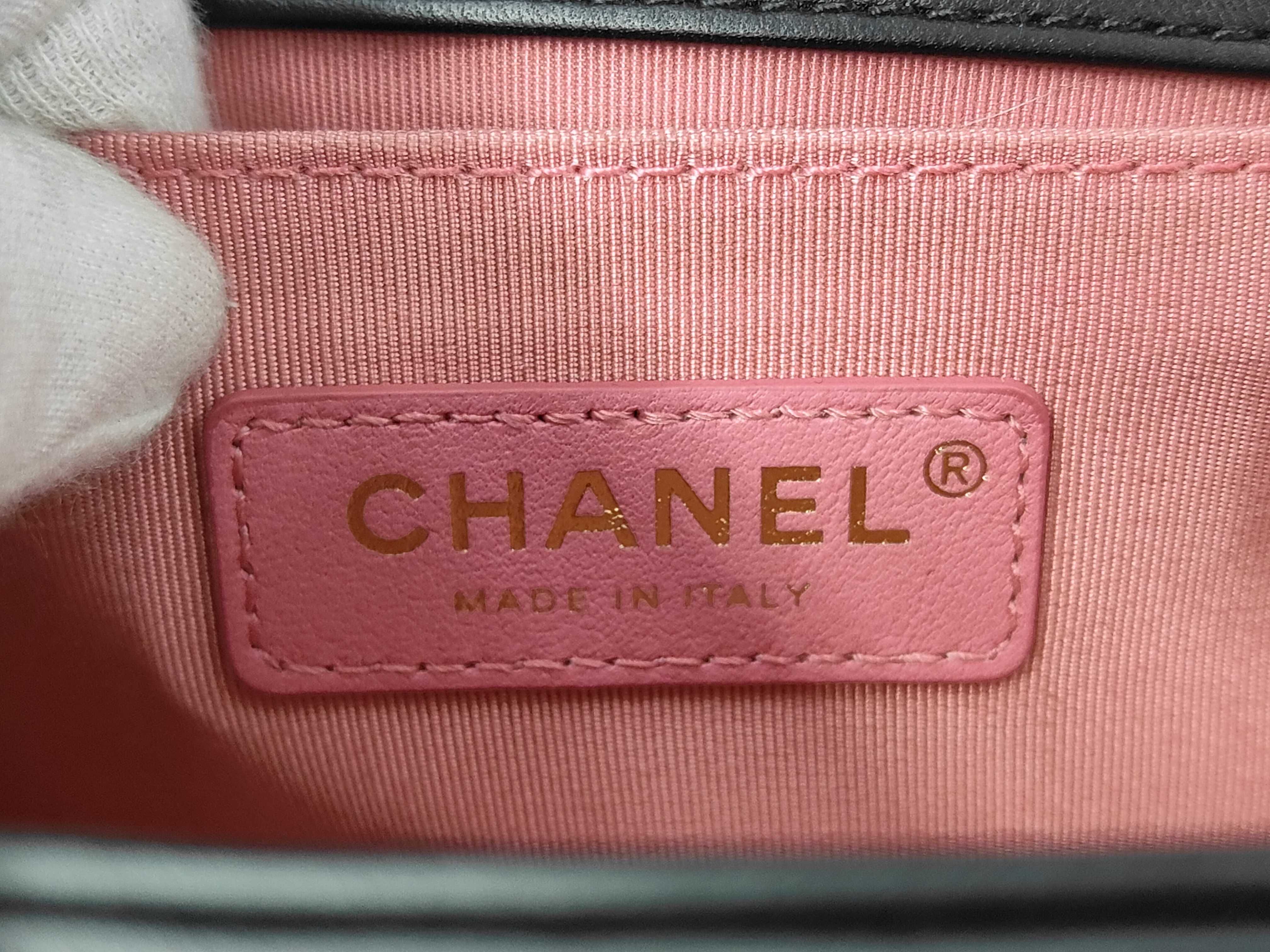 Boy Chanel Chain Shoulder Bag, Black, Chevron Chain Embroidery, Gold Hardware. — view 10