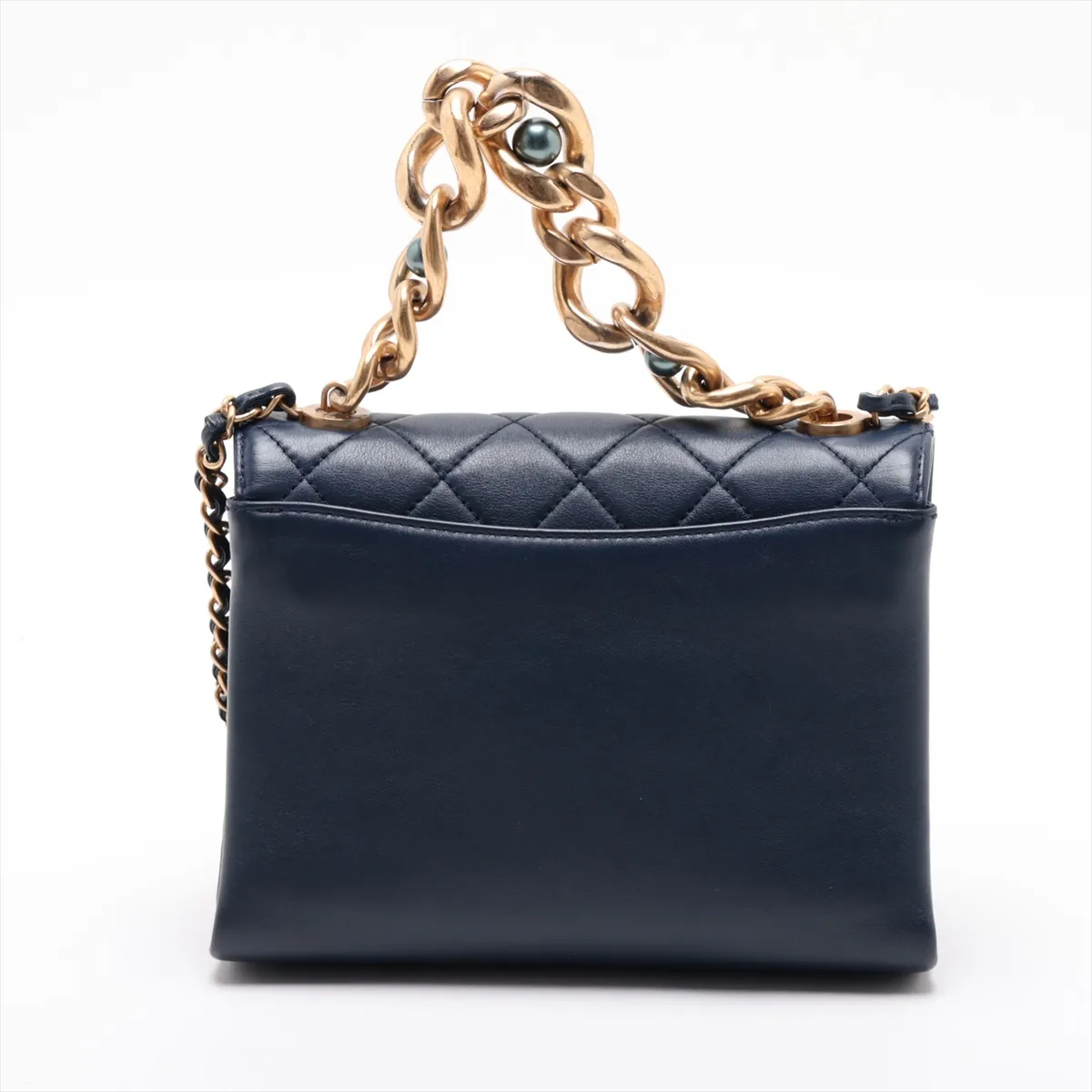 Matelassé Leather Chain Shoulder Bag, Navy, Gold Hardware, J6L14NX3, Random Plate — view 2