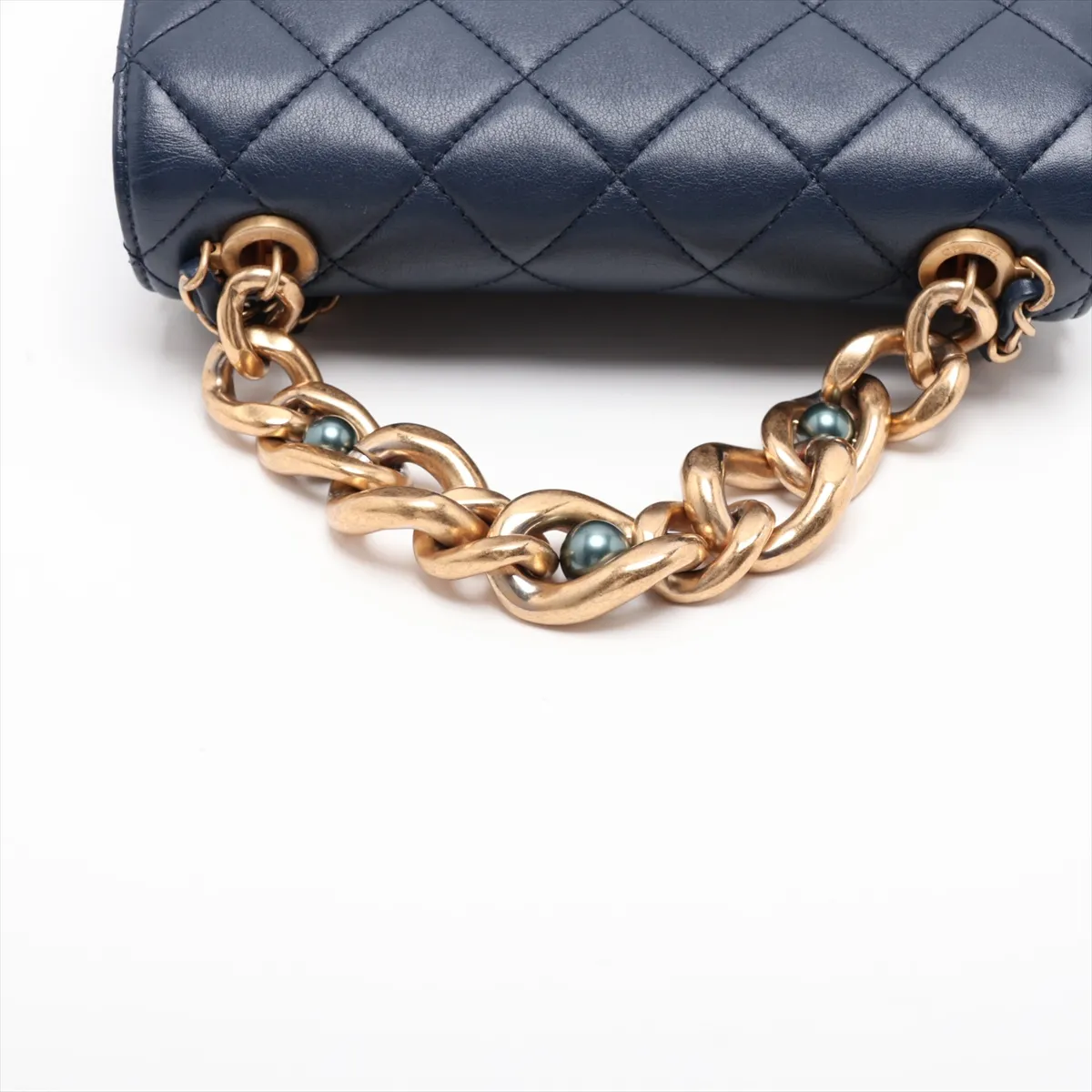 Matelassé Leather Chain Shoulder Bag, Navy, Gold Hardware, J6L14NX3, Random Plate — view 5