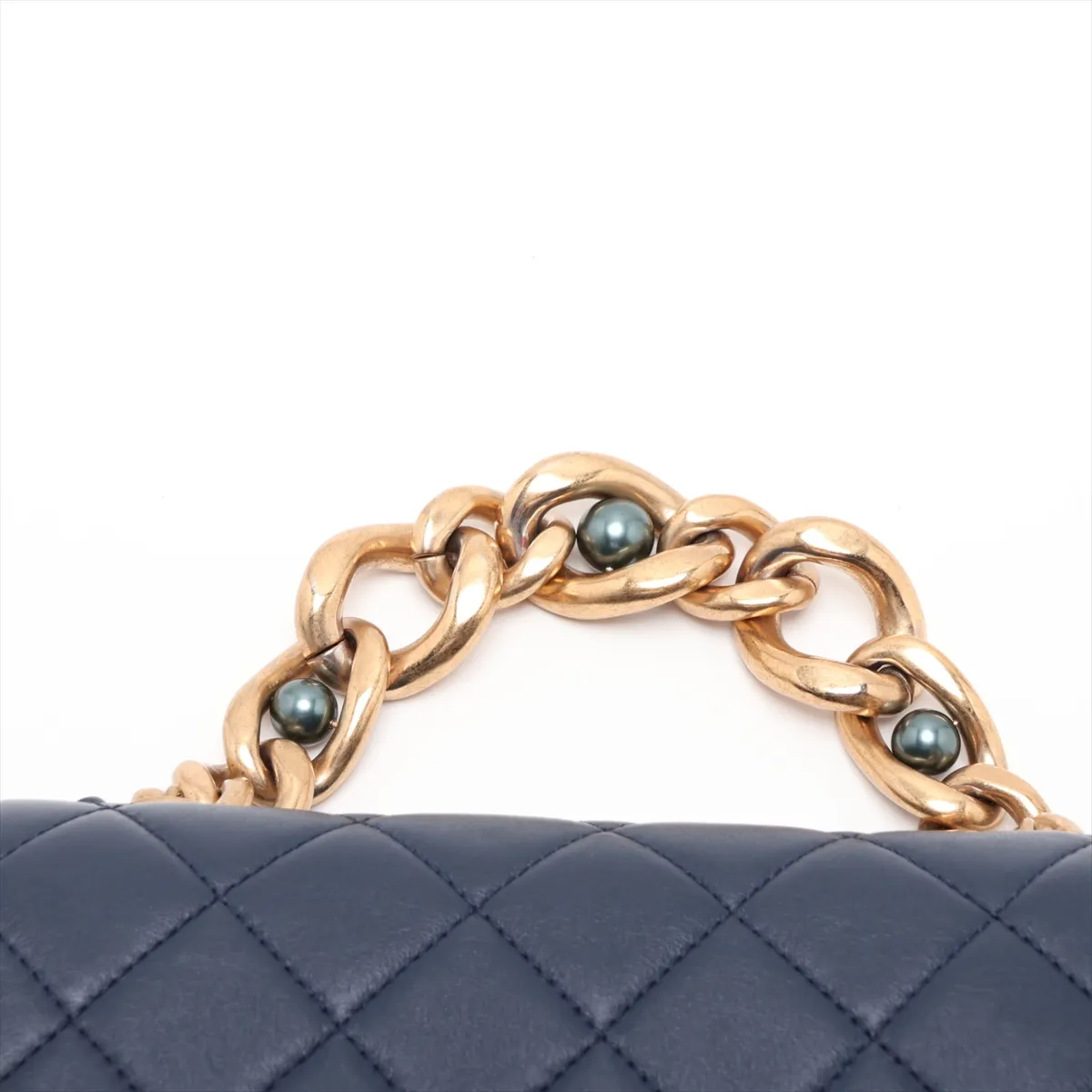 Matelassé Leather Chain Shoulder Bag, Navy, Gold Hardware, J6L14NX3, Random Plate — view 6