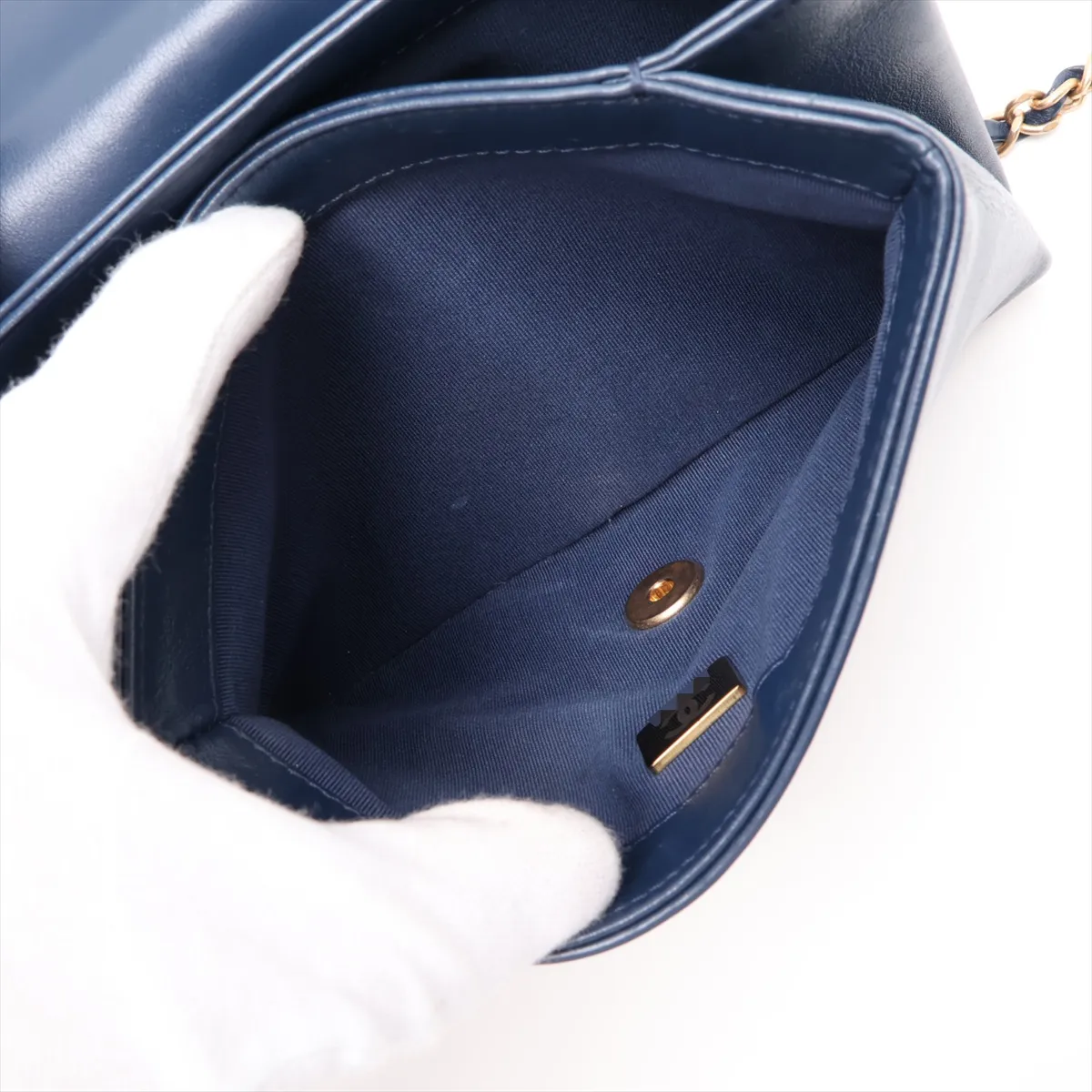 Matelassé Leather Chain Shoulder Bag, Navy, Gold Hardware, J6L14NX3, Random Plate — view 8