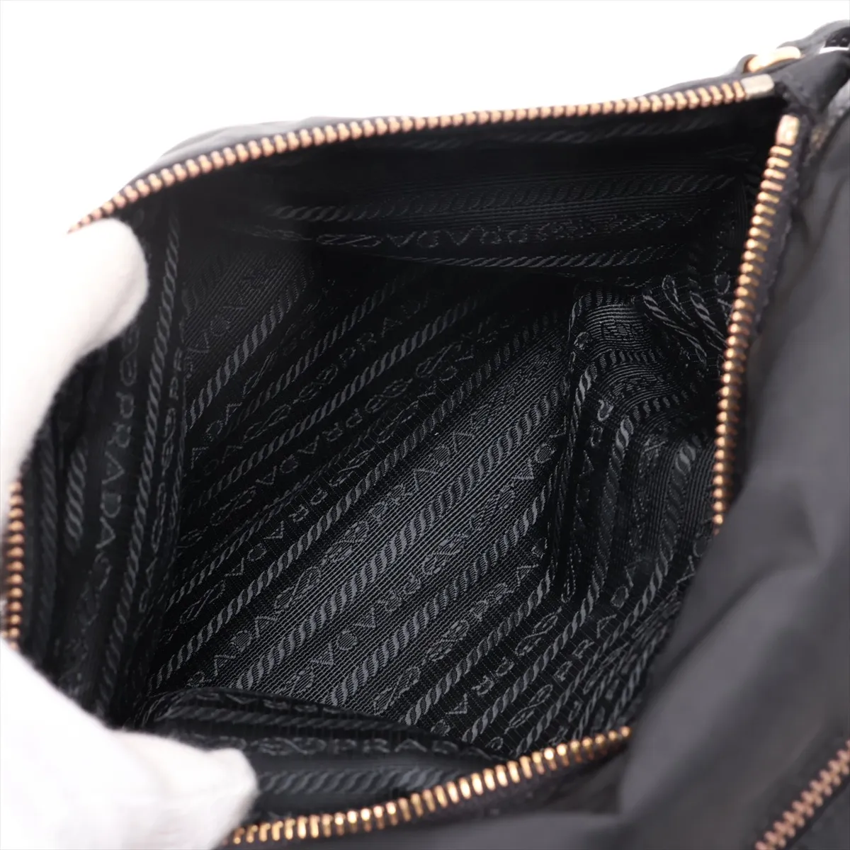 Tessuto Nylon x Leather Shoulder Bag, Black — view 9