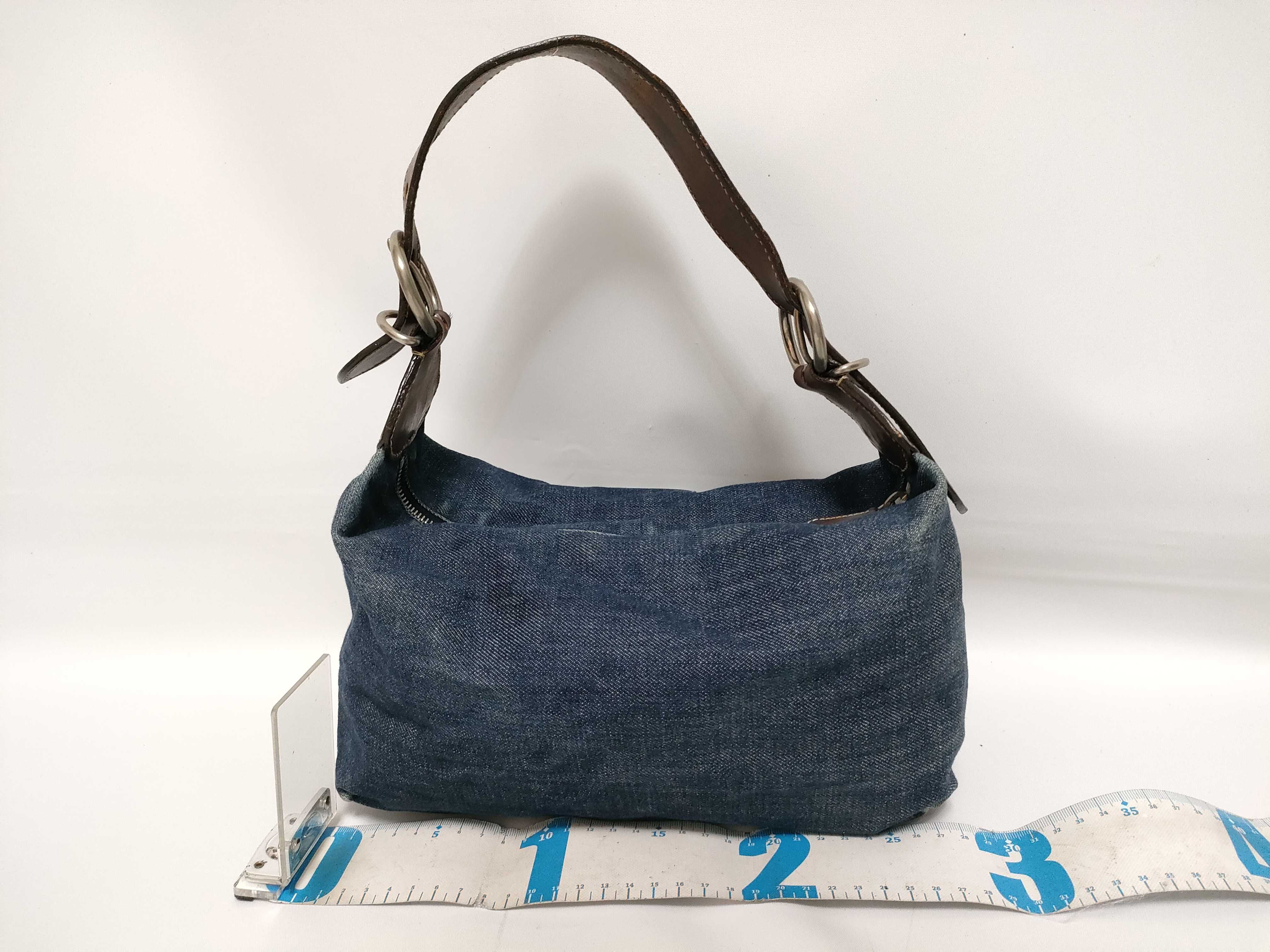 Navy Shoulder Bag, Denim x Leather Handbag — view 2