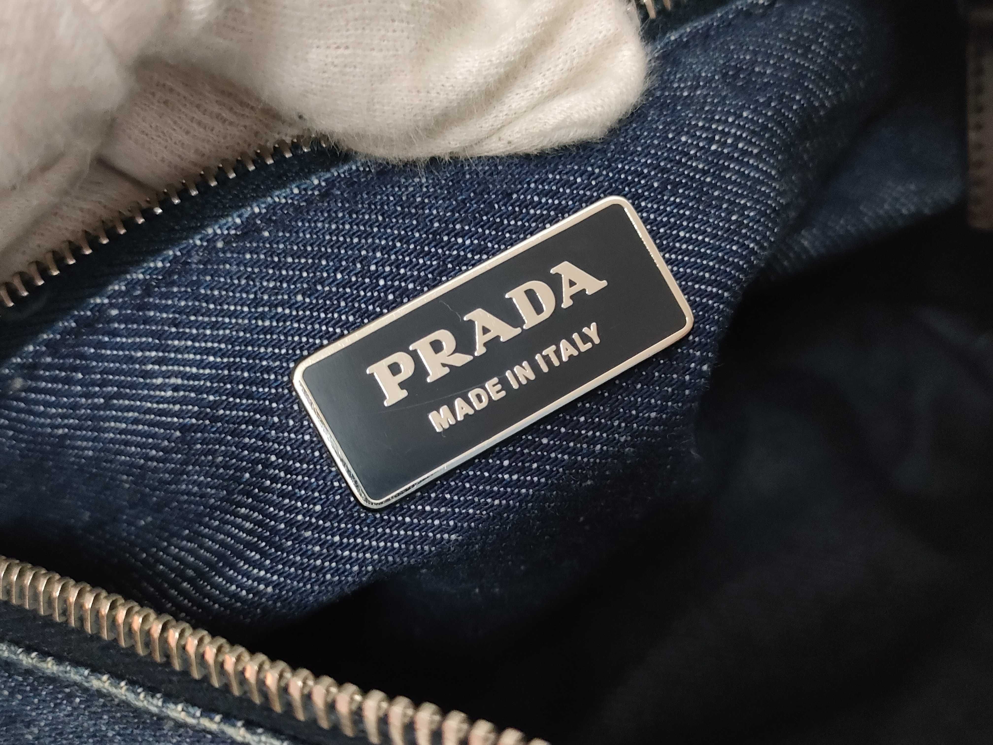 Navy Shoulder Bag, Denim x Leather Handbag — view 11