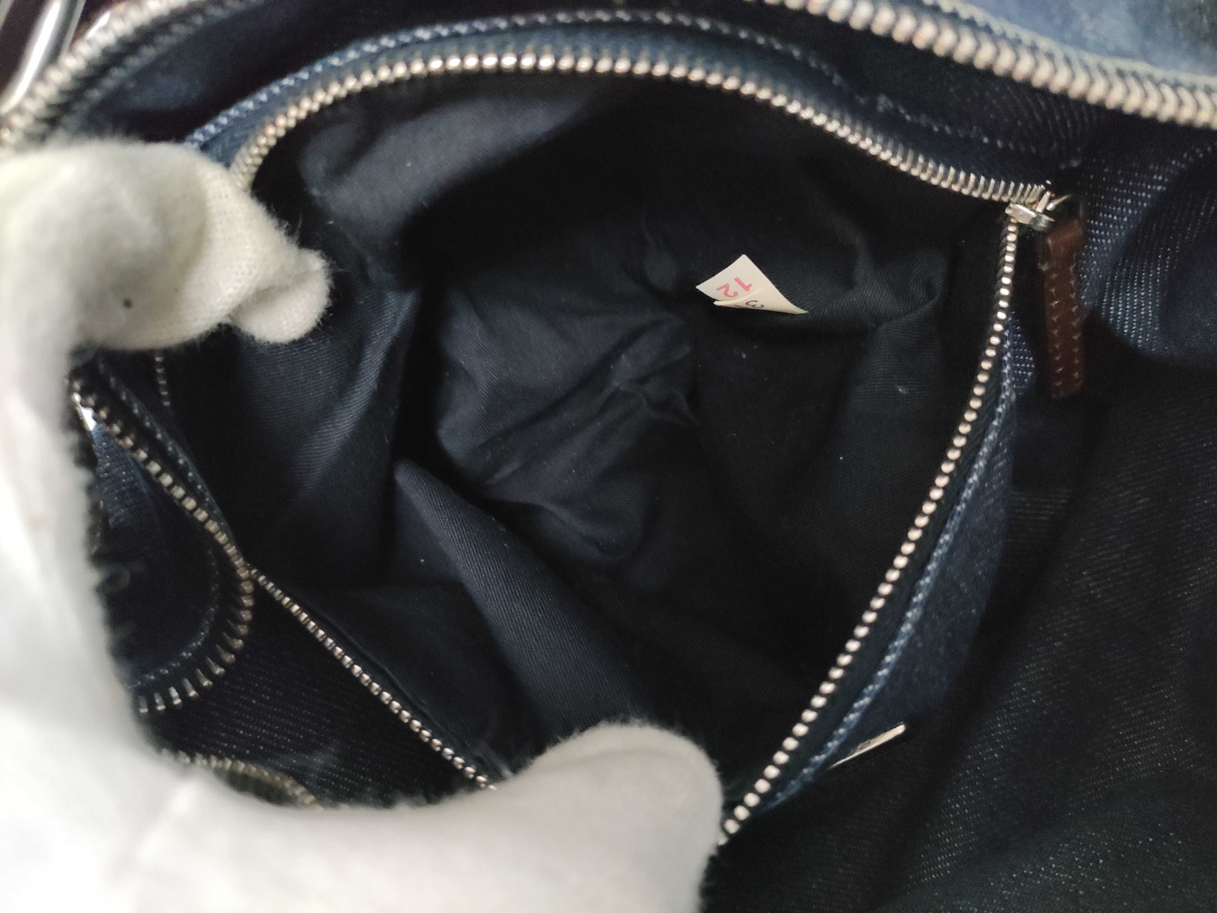 Navy Shoulder Bag, Denim x Leather Handbag — view 12