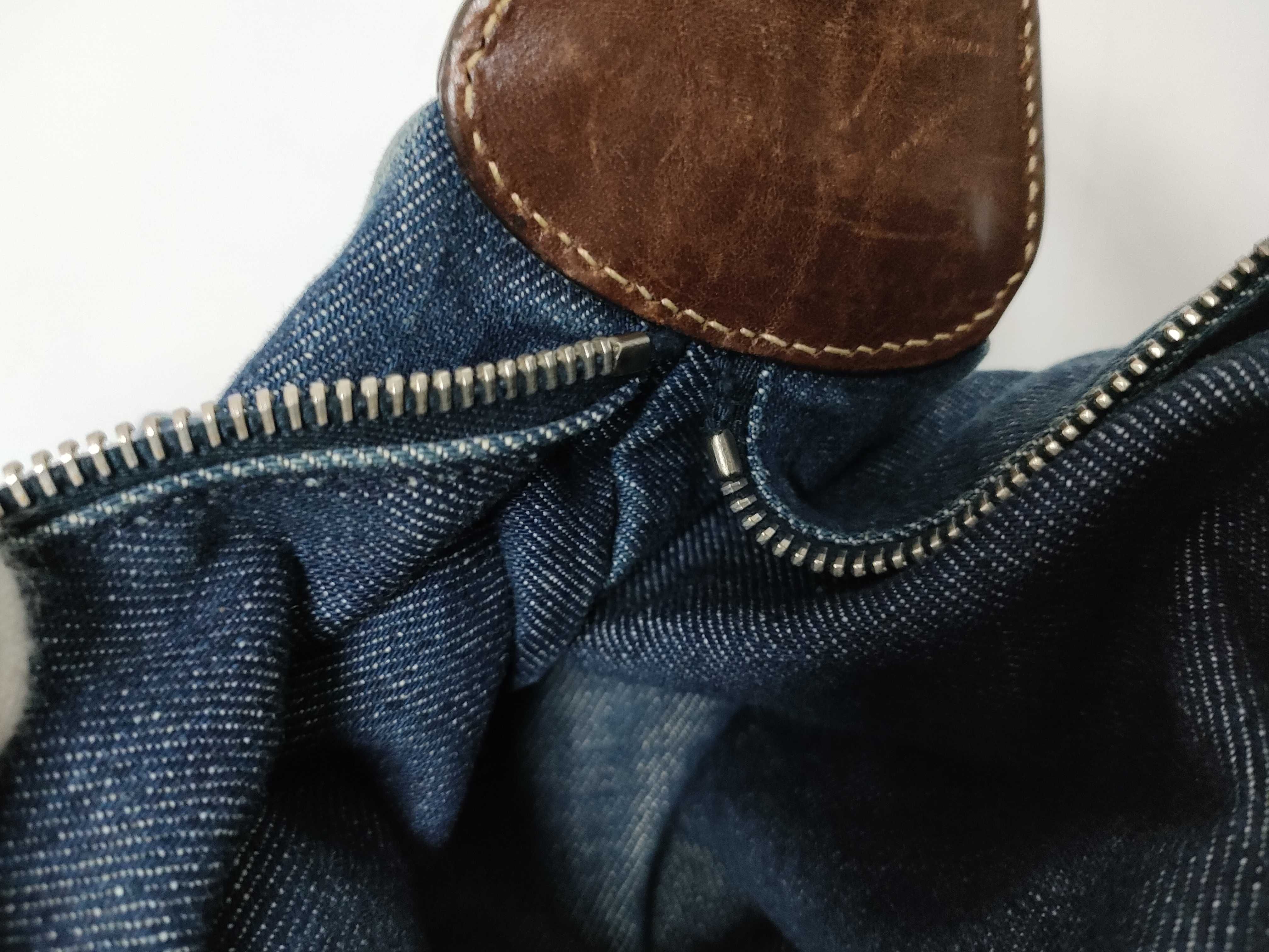 Navy Shoulder Bag, Denim x Leather Handbag — view 13