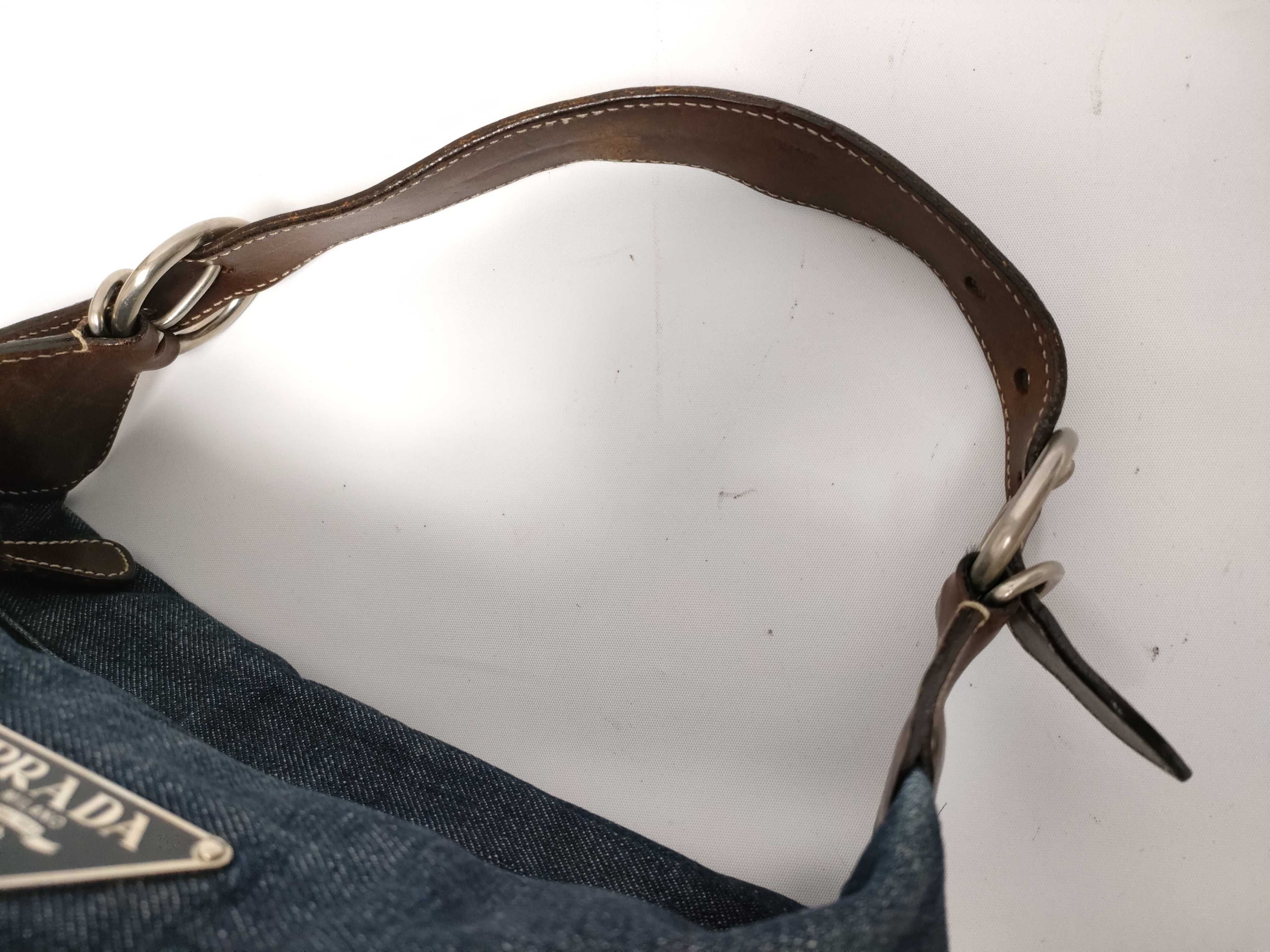 Navy Shoulder Bag, Denim x Leather Handbag — view 3