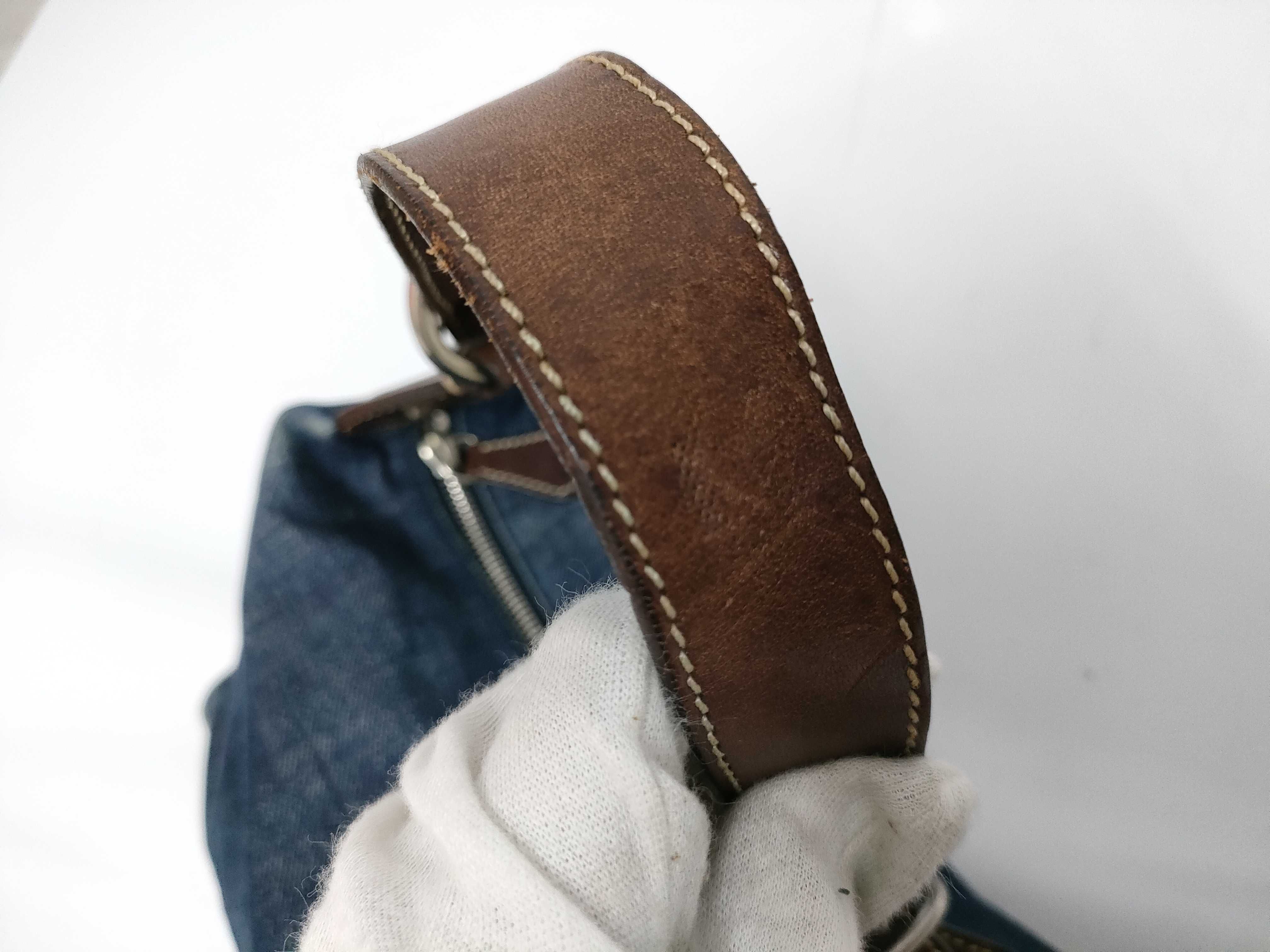 Navy Shoulder Bag, Denim x Leather Handbag — view 4
