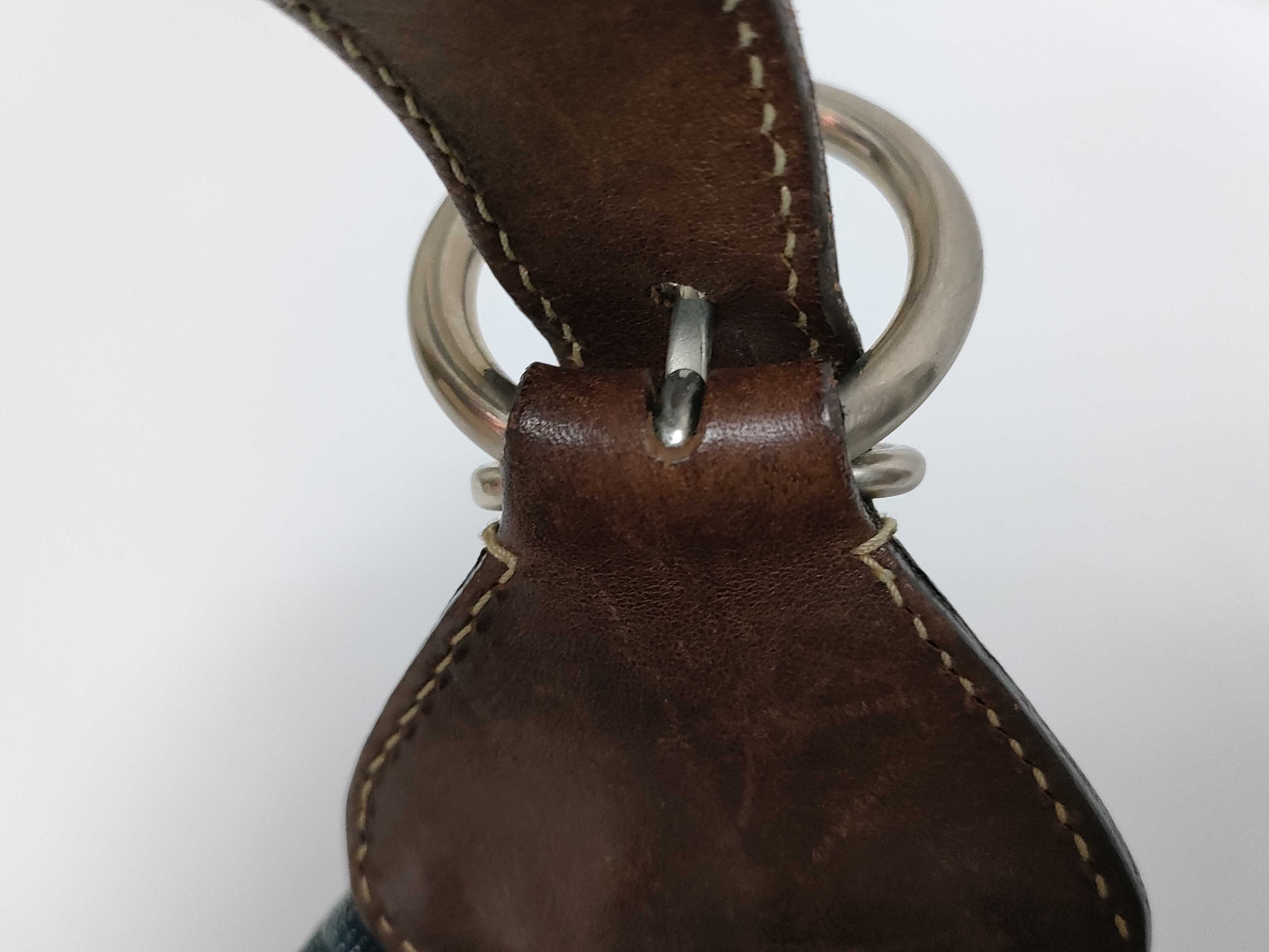 Navy Shoulder Bag, Denim x Leather Handbag — view 5
