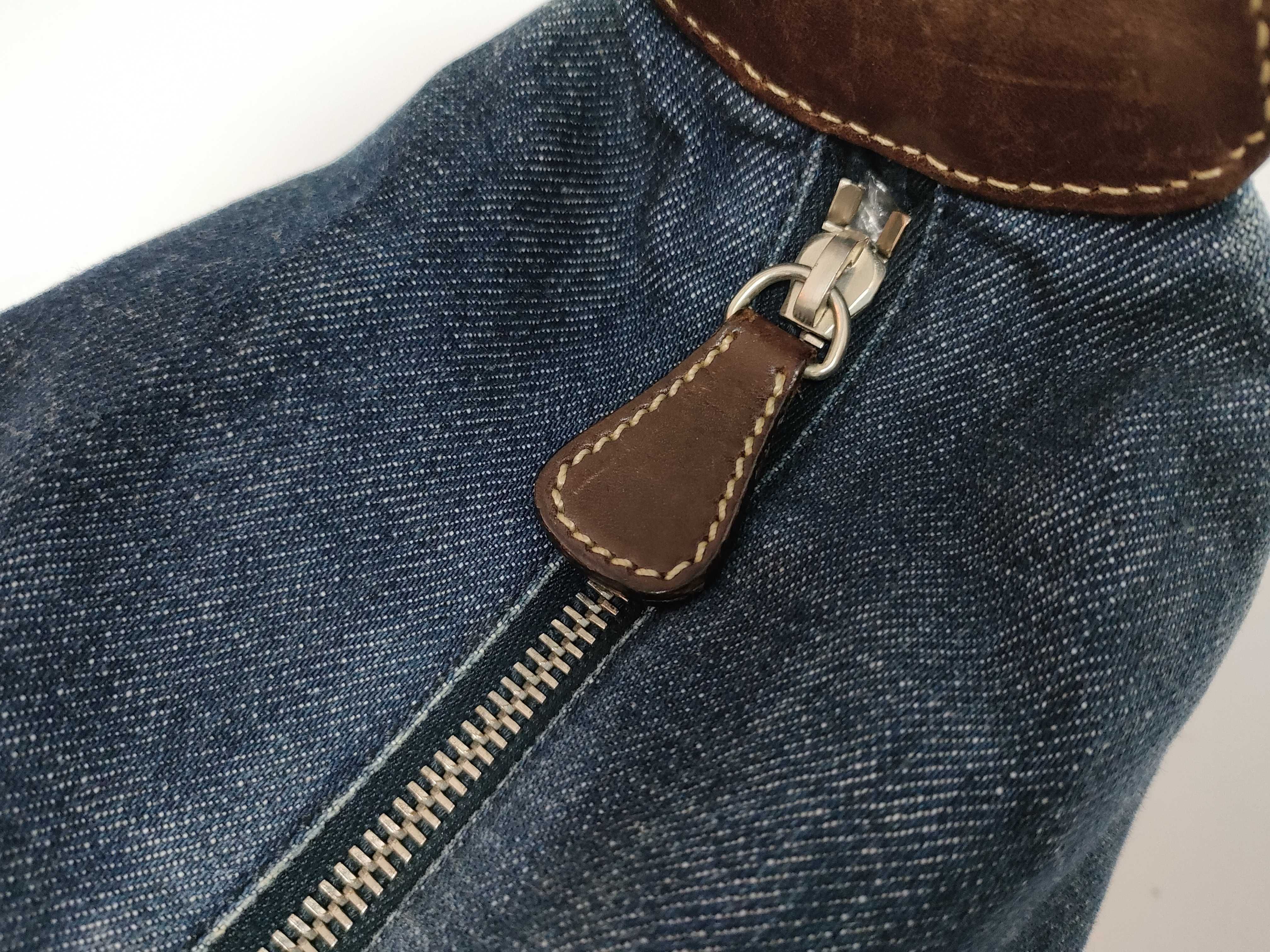 Navy Shoulder Bag, Denim x Leather Handbag — view 6