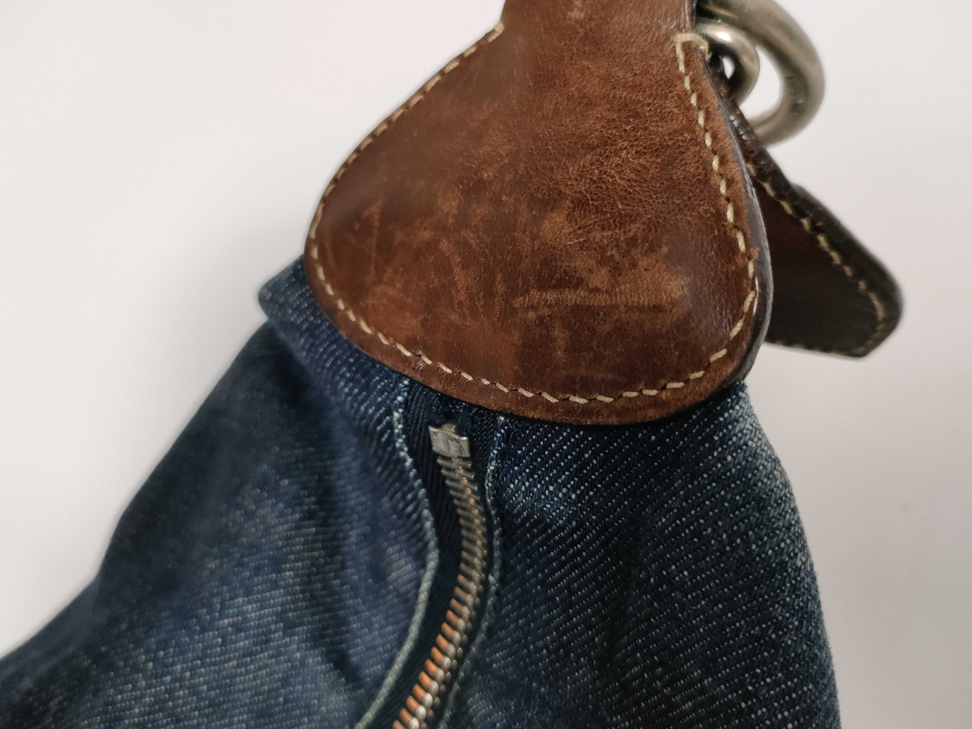 Navy Shoulder Bag, Denim x Leather Handbag — view 7