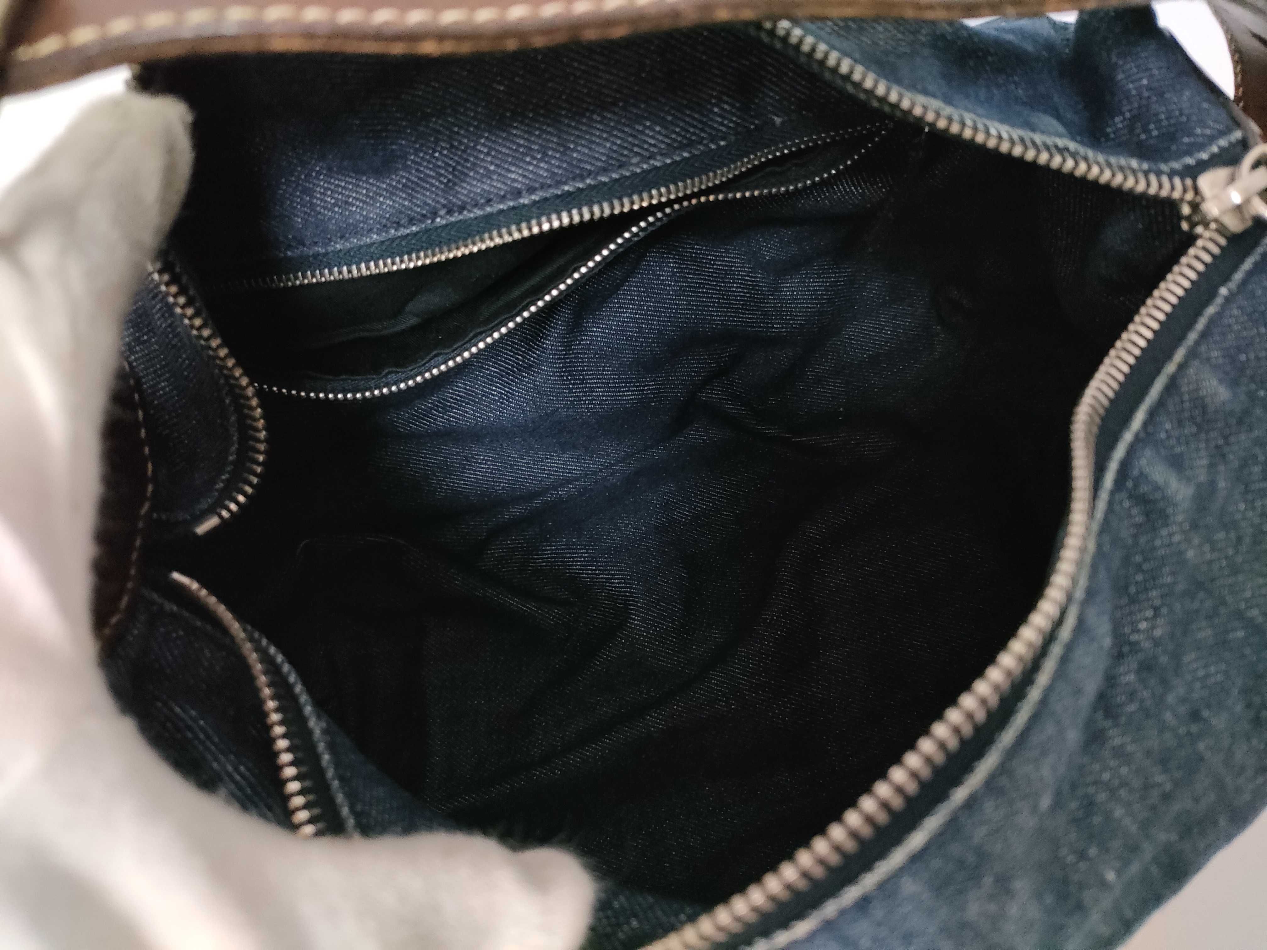 Navy Shoulder Bag, Denim x Leather Handbag — view 10