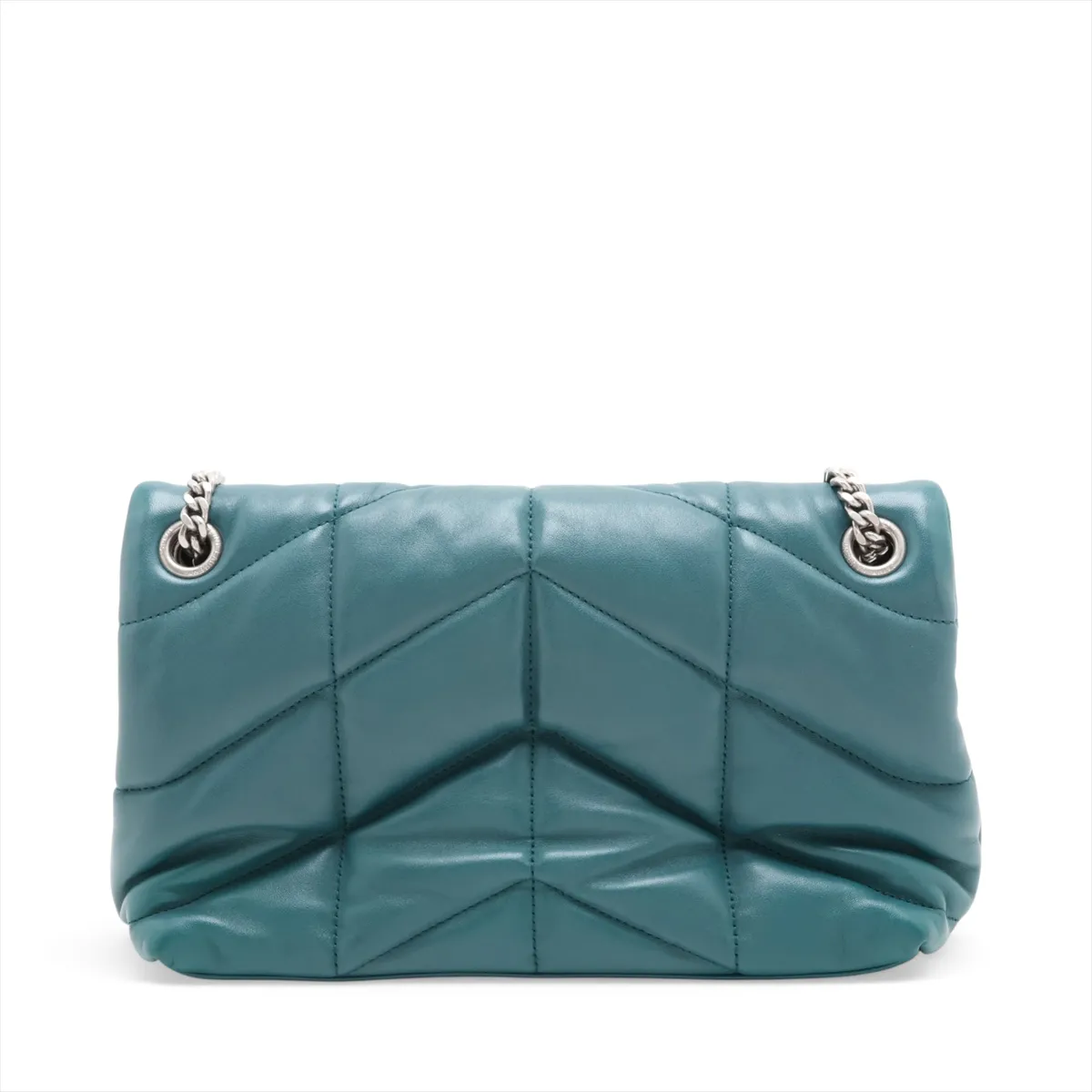 Lulu Puffer Leather Chain Shoulder Bag, Green, 577476 — view 2