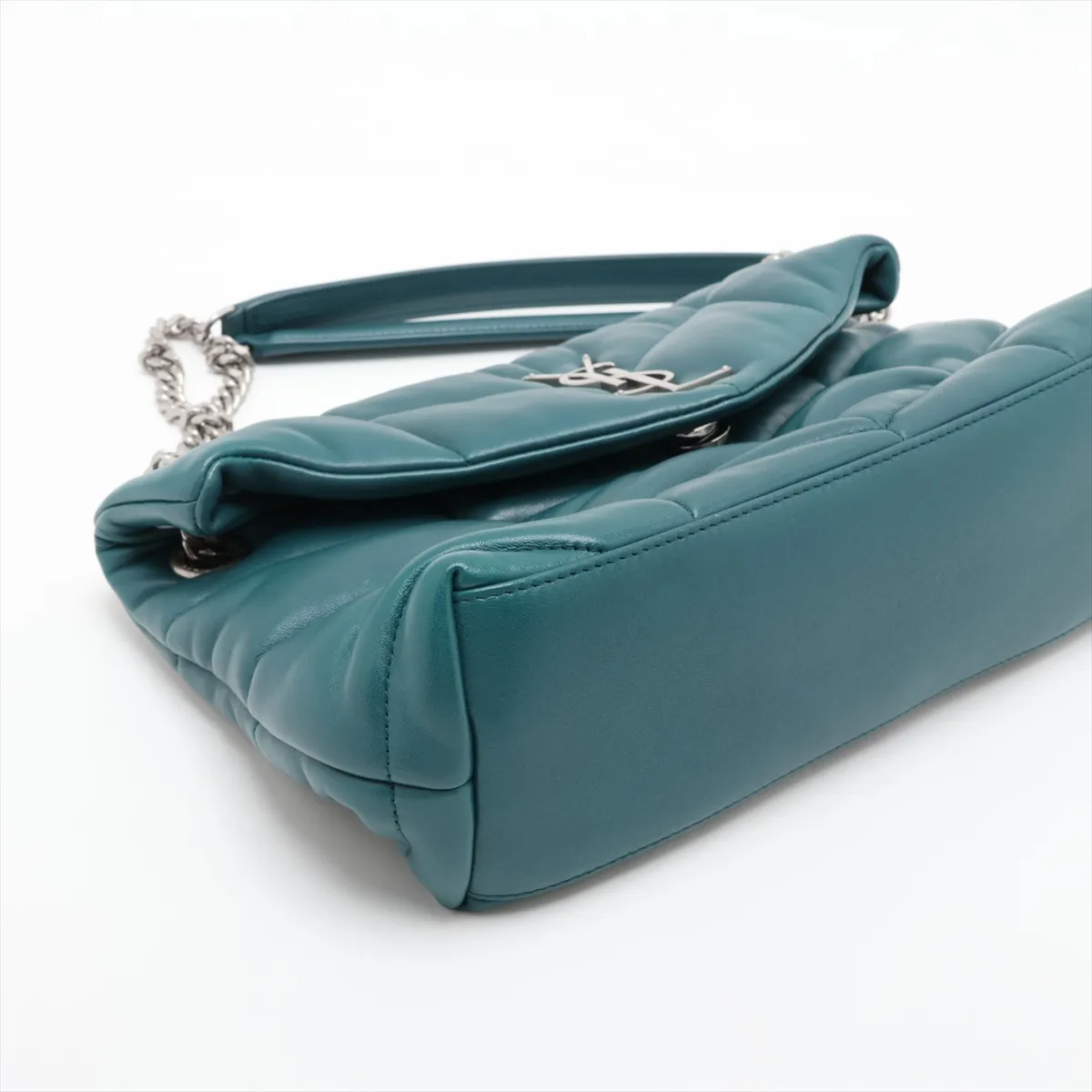 Lulu Puffer Leather Chain Shoulder Bag, Green, 577476 — view 4