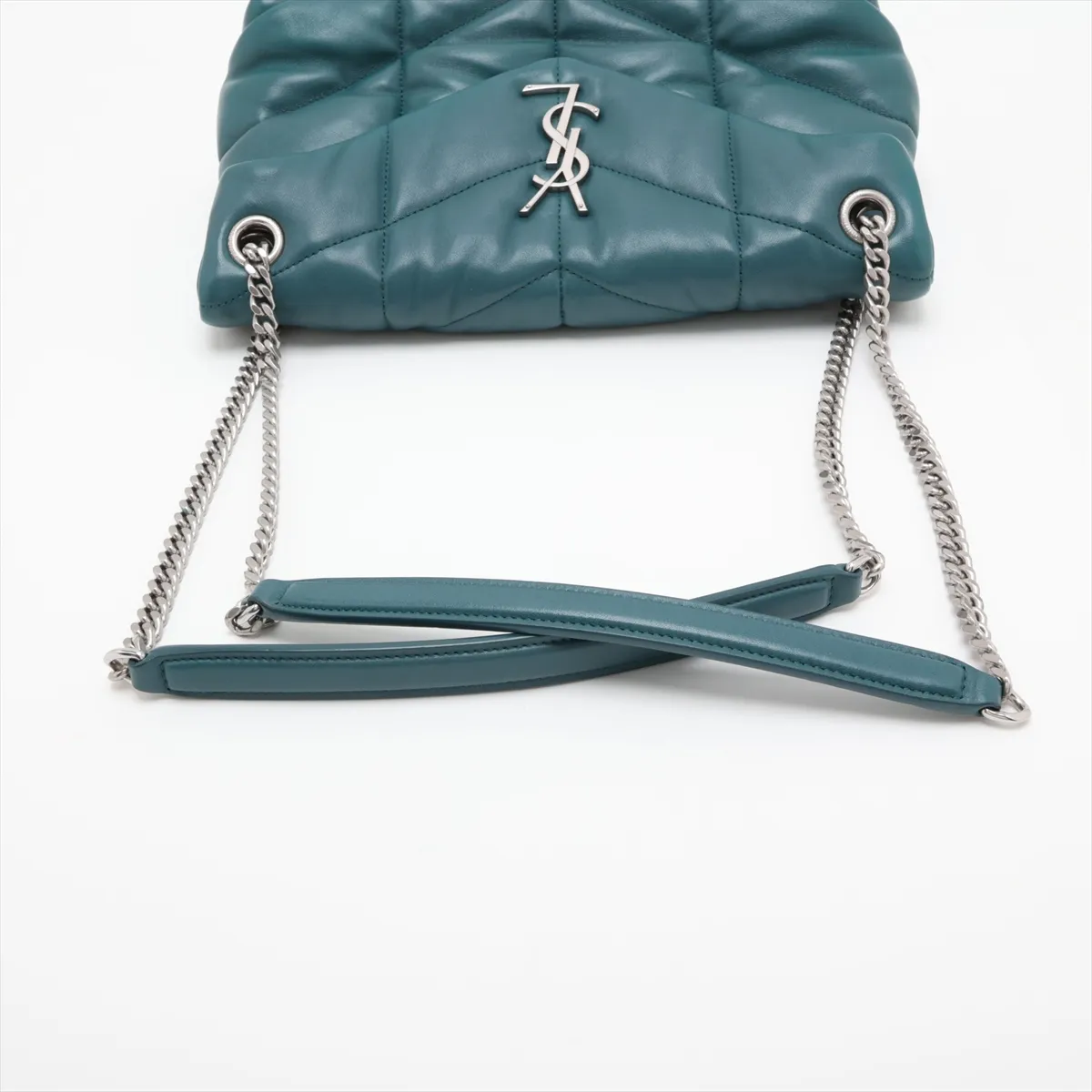 Lulu Puffer Leather Chain Shoulder Bag, Green, 577476 — view 5