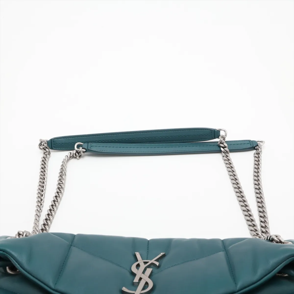 Lulu Puffer Leather Chain Shoulder Bag, Green, 577476 — view 6