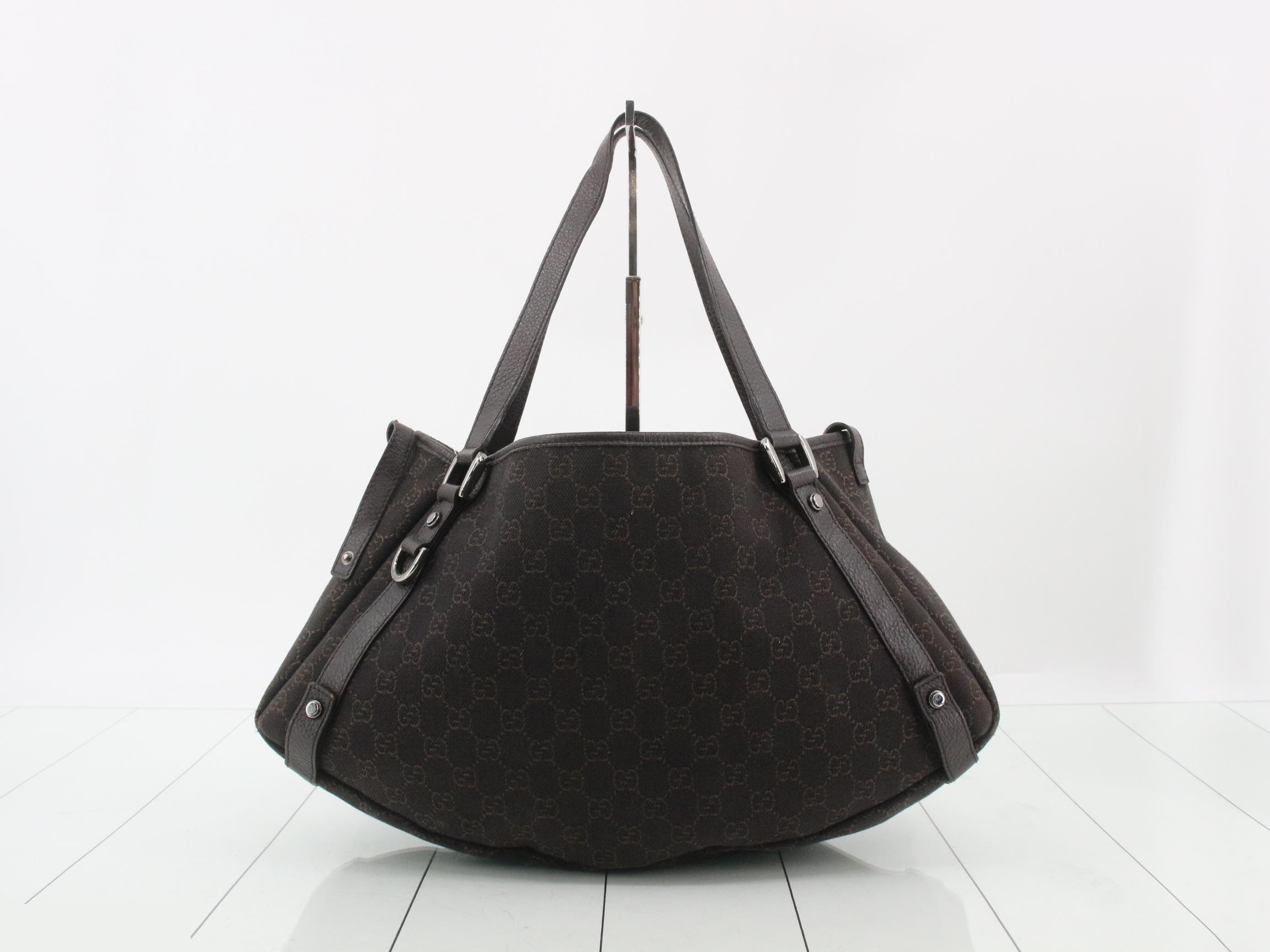 GG Canvas Leather Tote Bag, Dark Brown — view 2