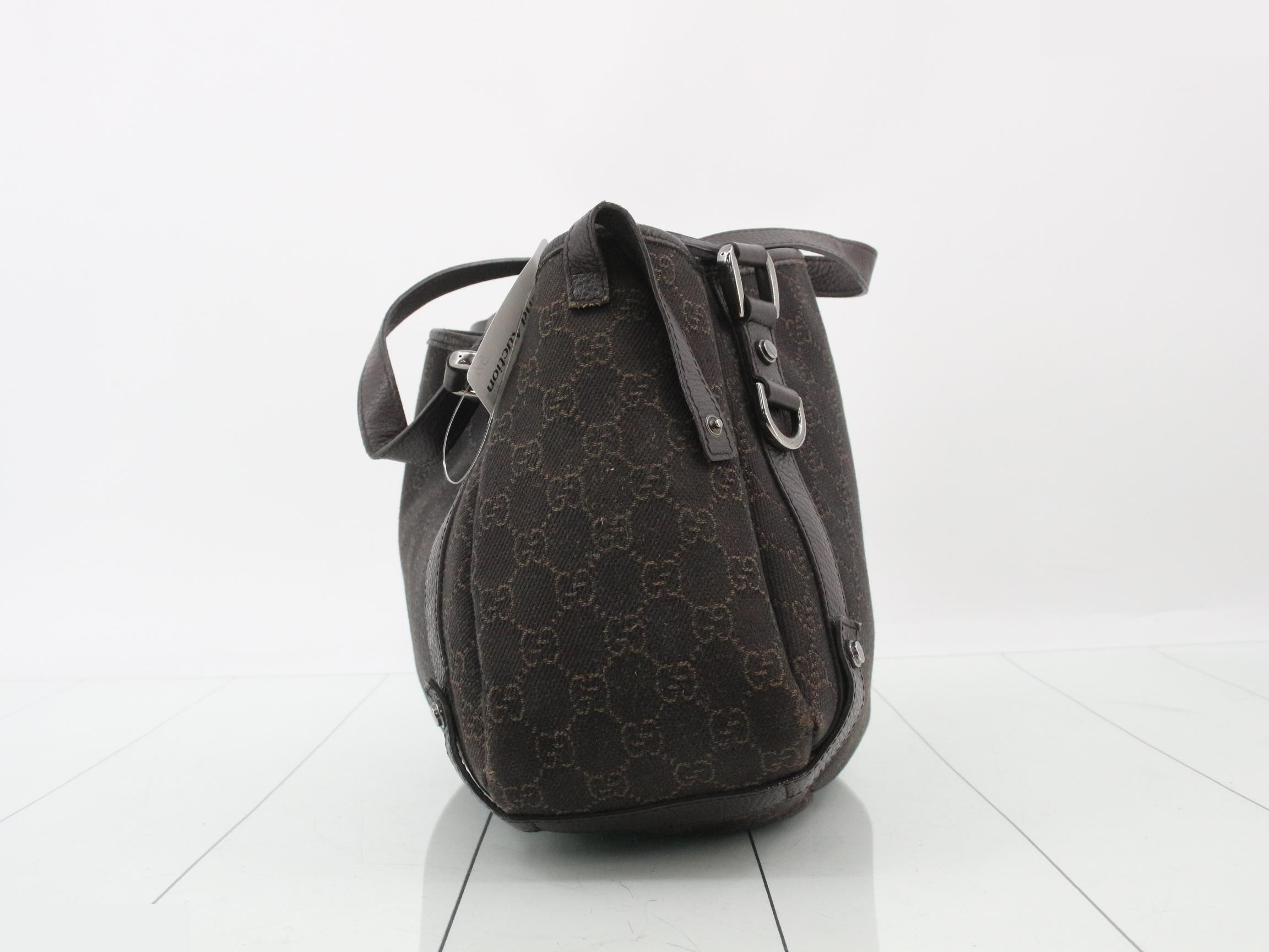 GG Canvas Leather Tote Bag, Dark Brown — view 3