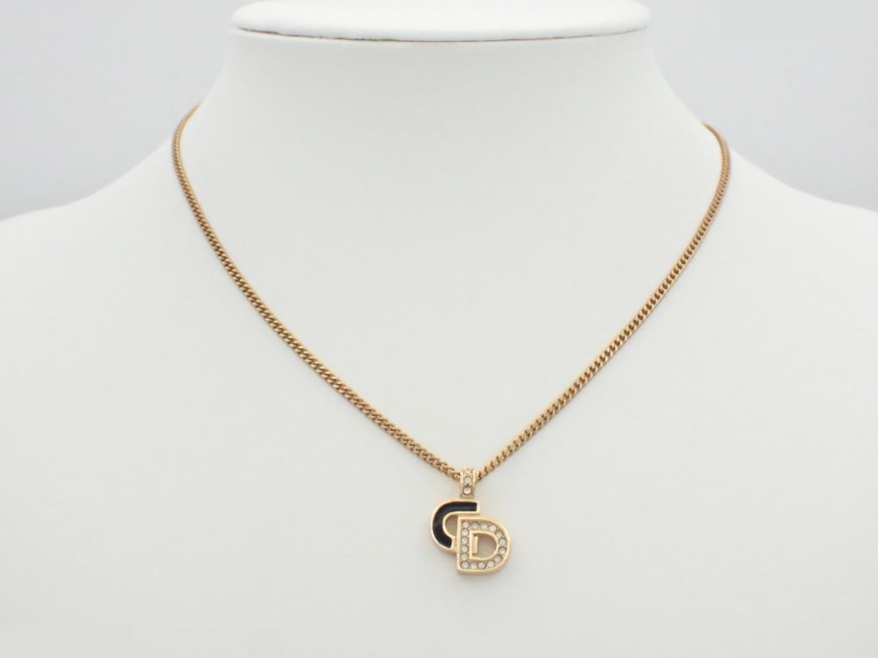 CD logo rhinestone gold necklace — view 3