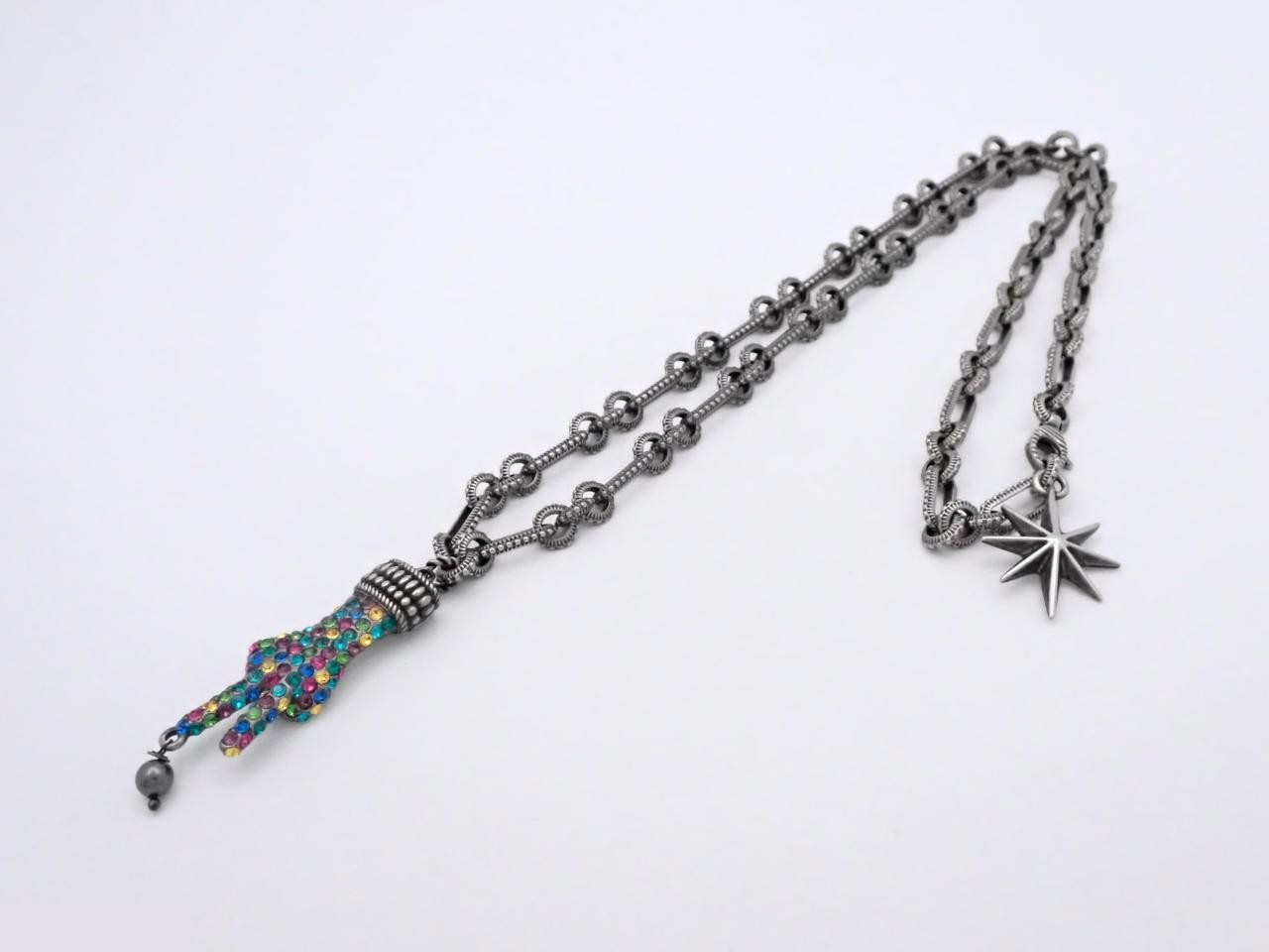 Arabesque Piece Colored Stone Necklace, Neck Circumference Approx. 60cm — view 3