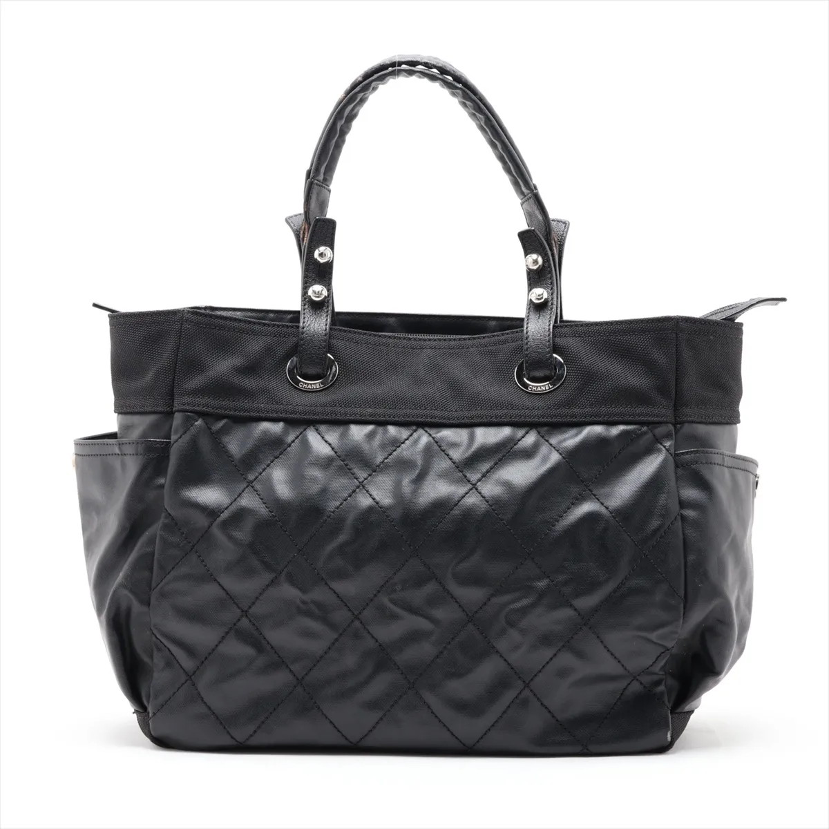 Paris Biarritz GM Coated Canvas Tote Bag, Black with Silver Hardware, 12508996, Serial Number 12 — view 2