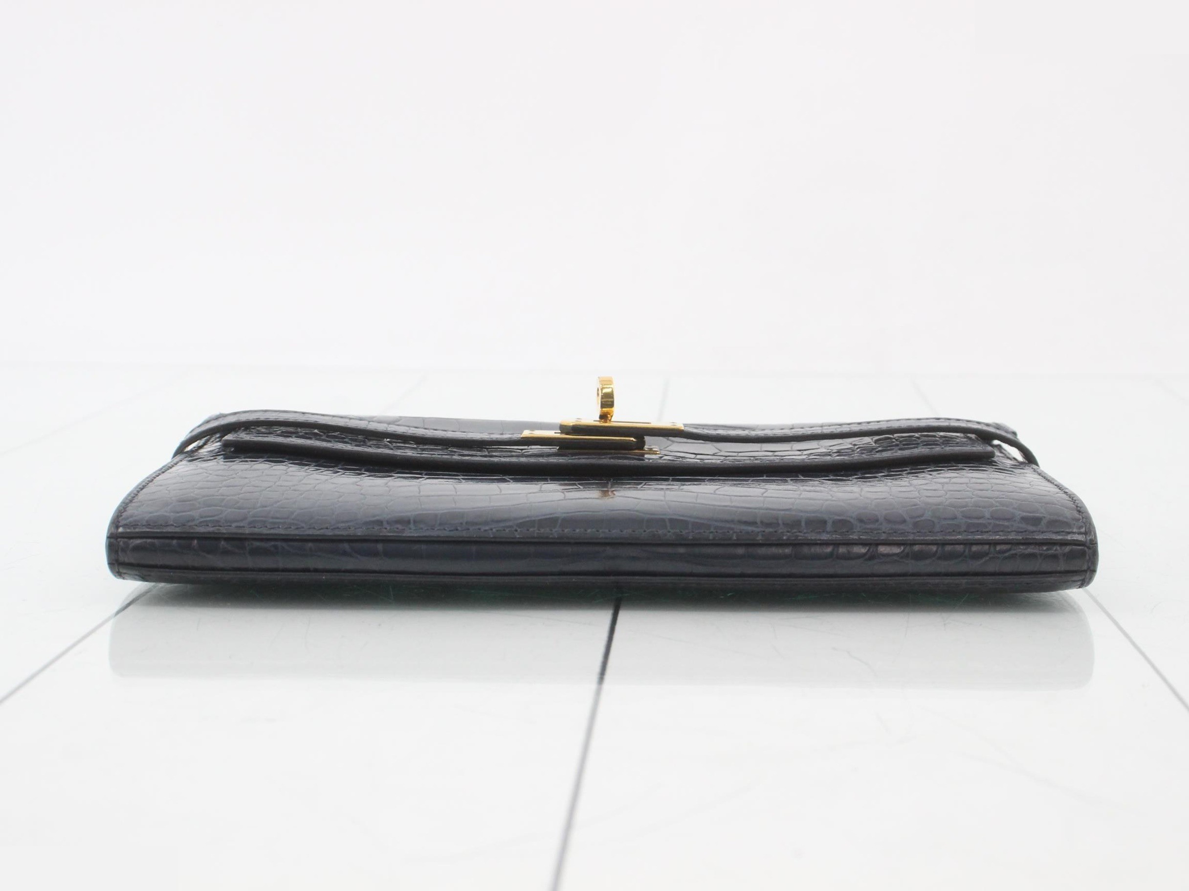 Kelly Wallet Crocodile Bi-fold Long Wallet R Stamp — view 3