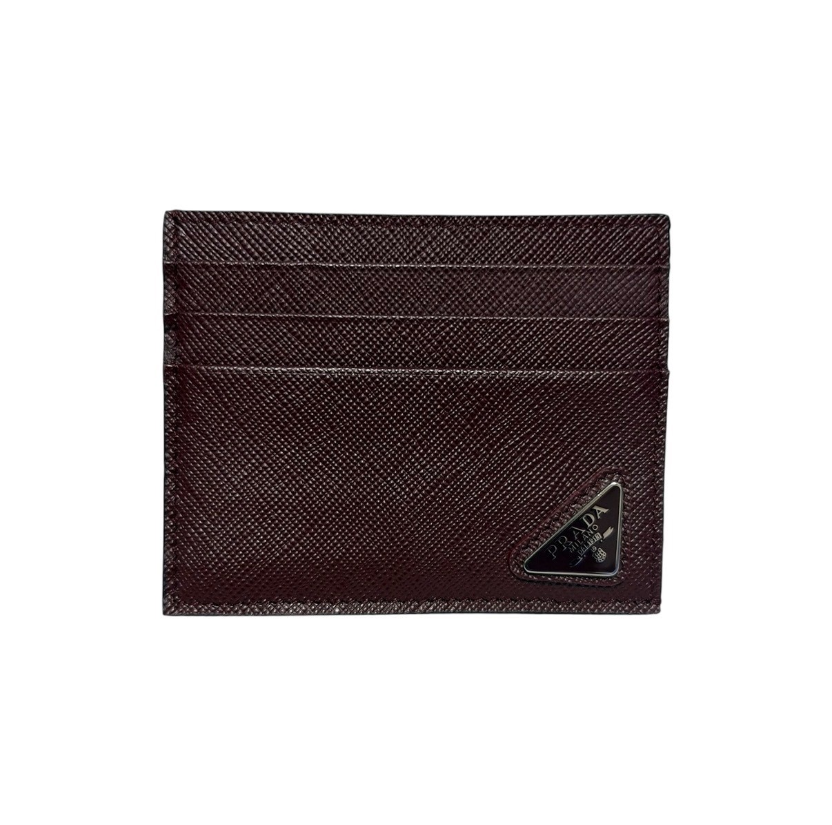 Triangle logo Saffiano leather card case