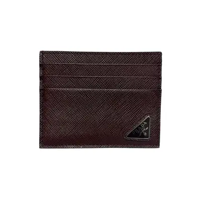 Triangle logo Saffiano leather card case