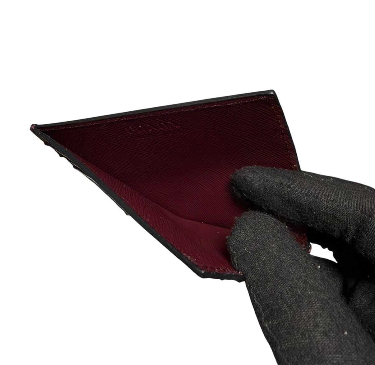 Triangle logo Saffiano leather card case — view 3
