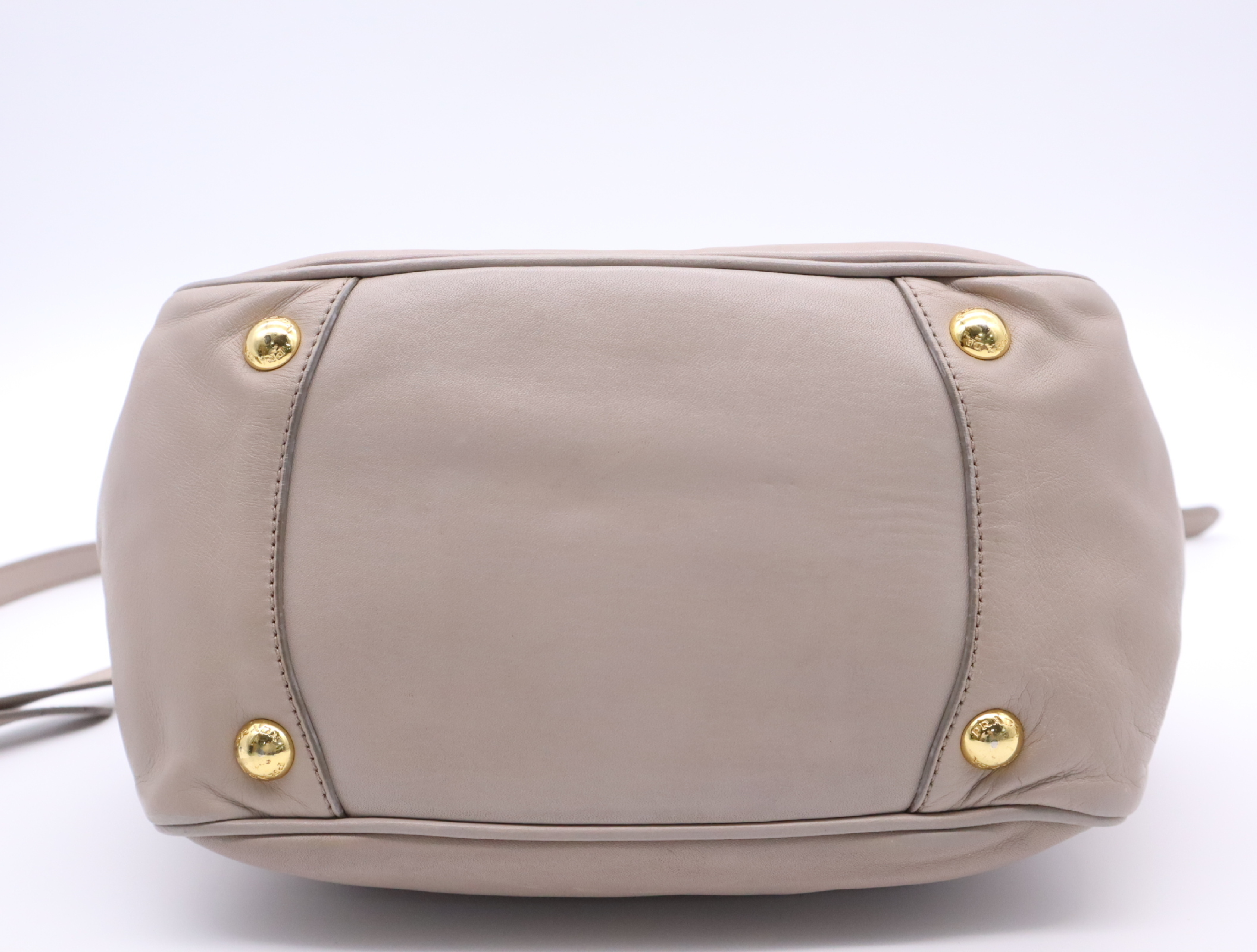 Leather 2-Way Handbag, Gray Beige, Gold Hardware, with Shoulder Strap — view 4