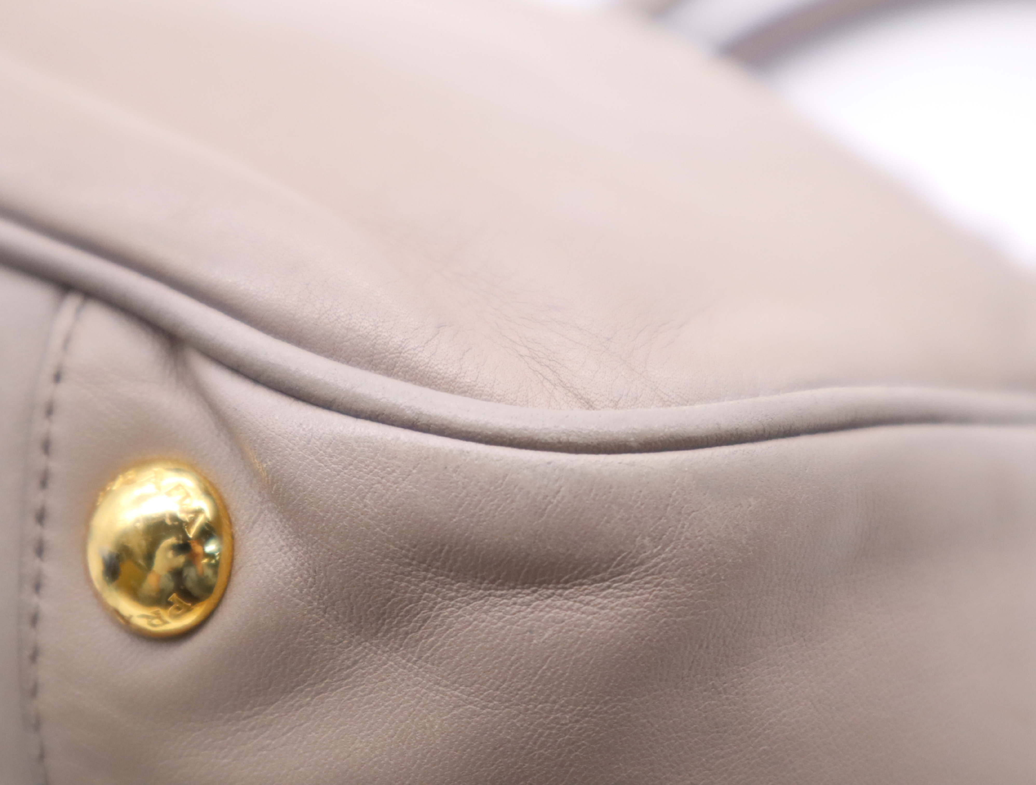 Leather 2-Way Handbag, Gray Beige, Gold Hardware, with Shoulder Strap — view 7