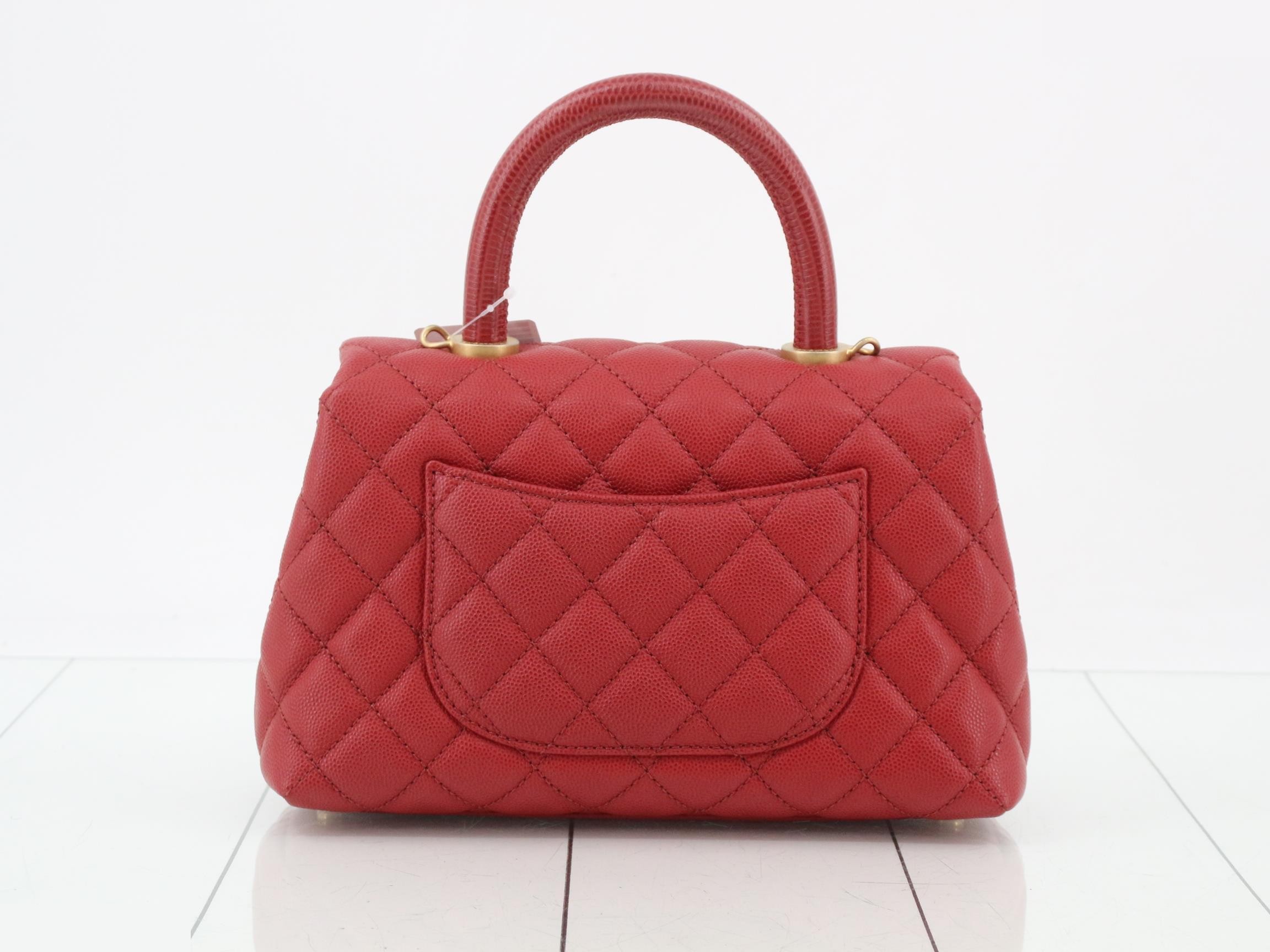Coco Handle Caviar Skin 2-Way Handbag, Red — view 2