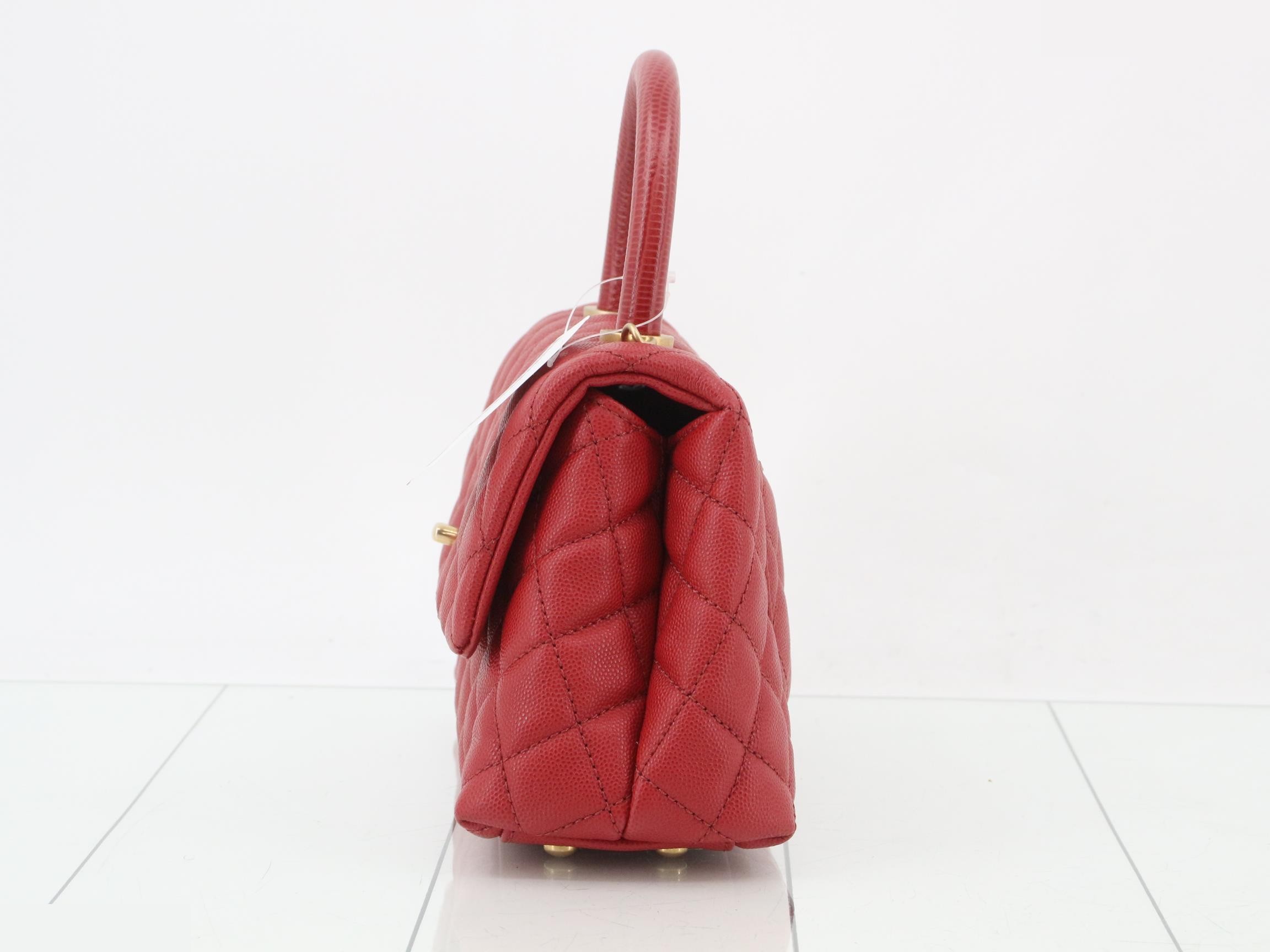Coco Handle Caviar Skin 2-Way Handbag, Red — view 3