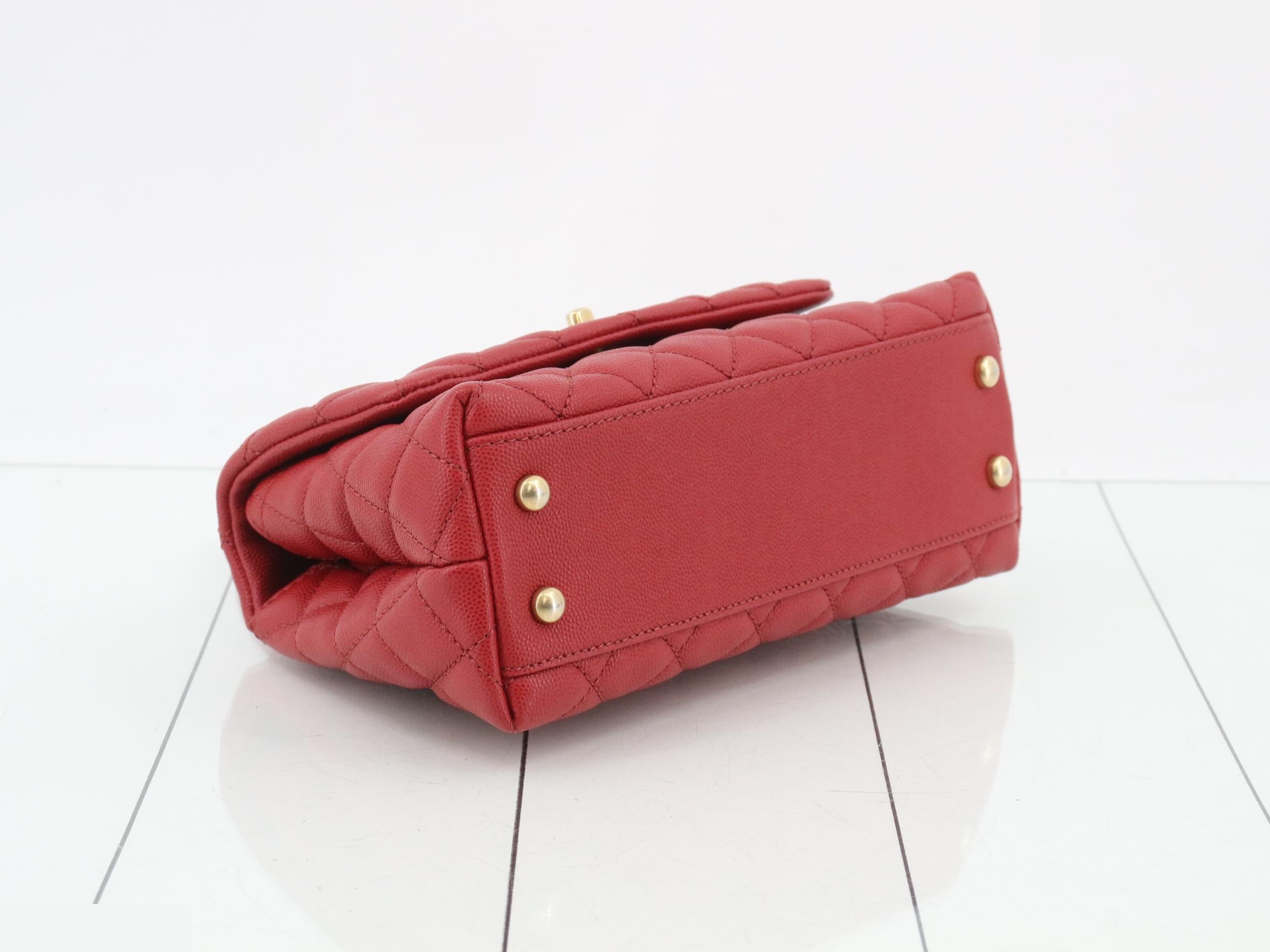 Coco Handle Caviar Skin 2-Way Handbag, Red — view 5