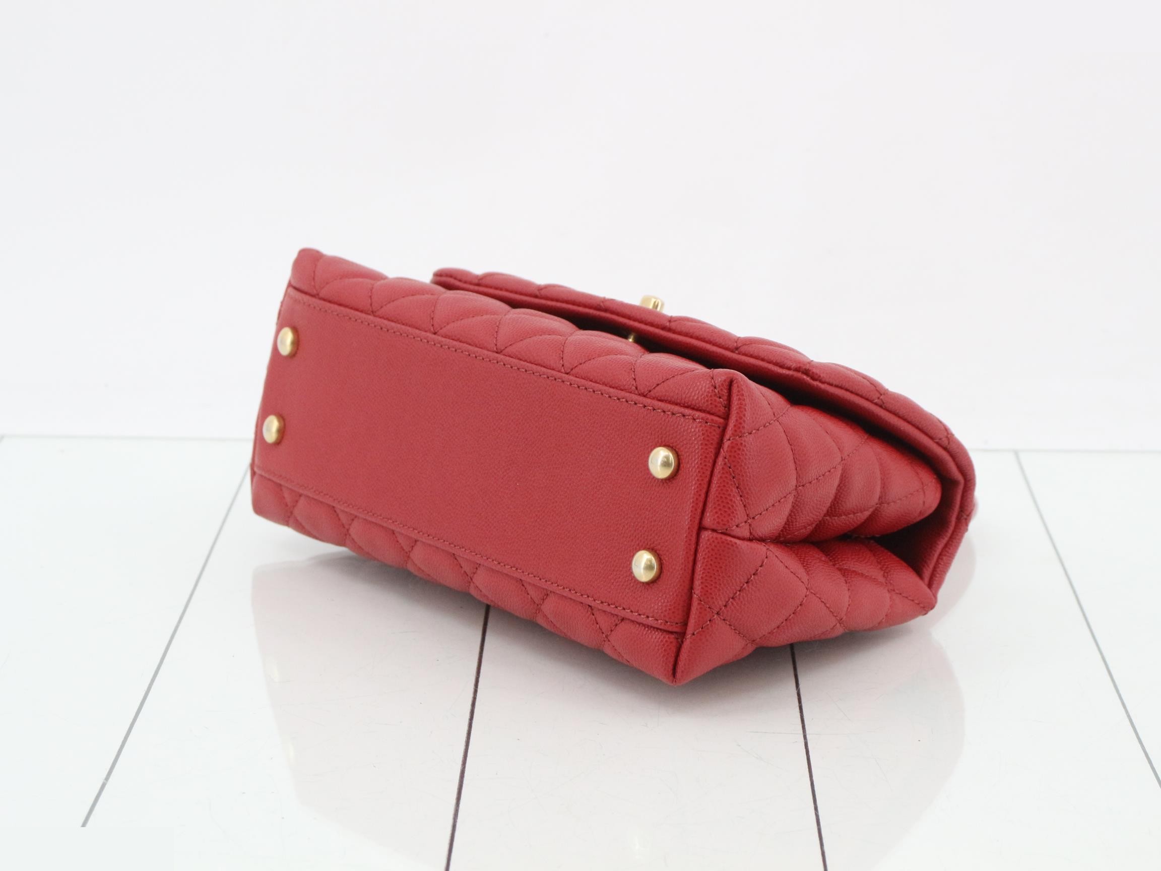 Coco Handle Caviar Skin 2-Way Handbag, Red — view 6