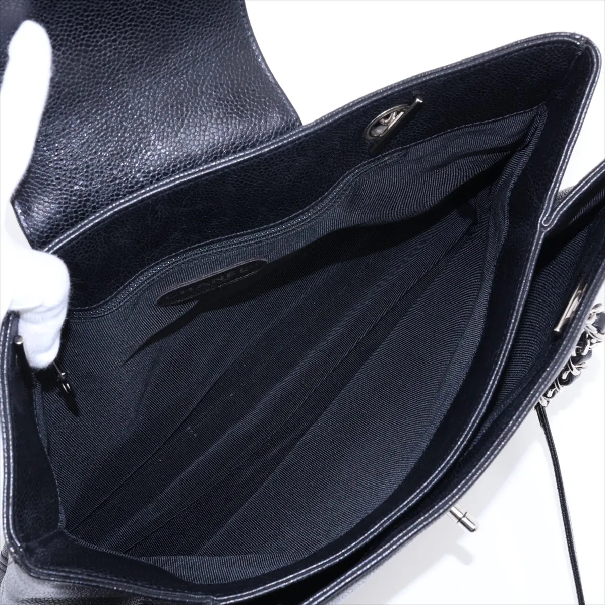 Coco Mark Caviar Skin Chain Shoulder Bag, Black with Silver Hardware, 4689389, Series 4 — view 8